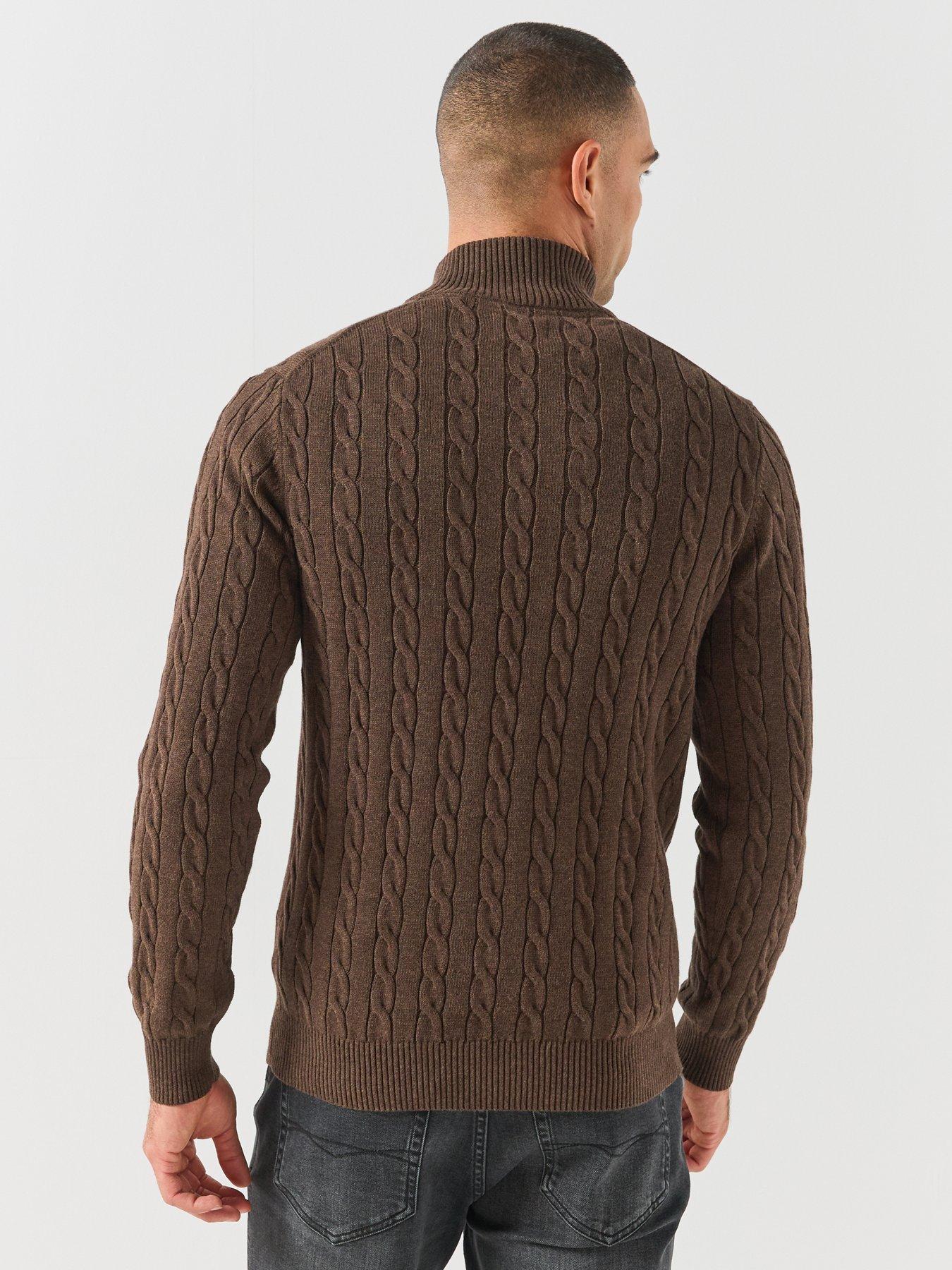 Image 2 of 6 of GANT Mens Cable Knit Half Zip Jumper - Dark Brown