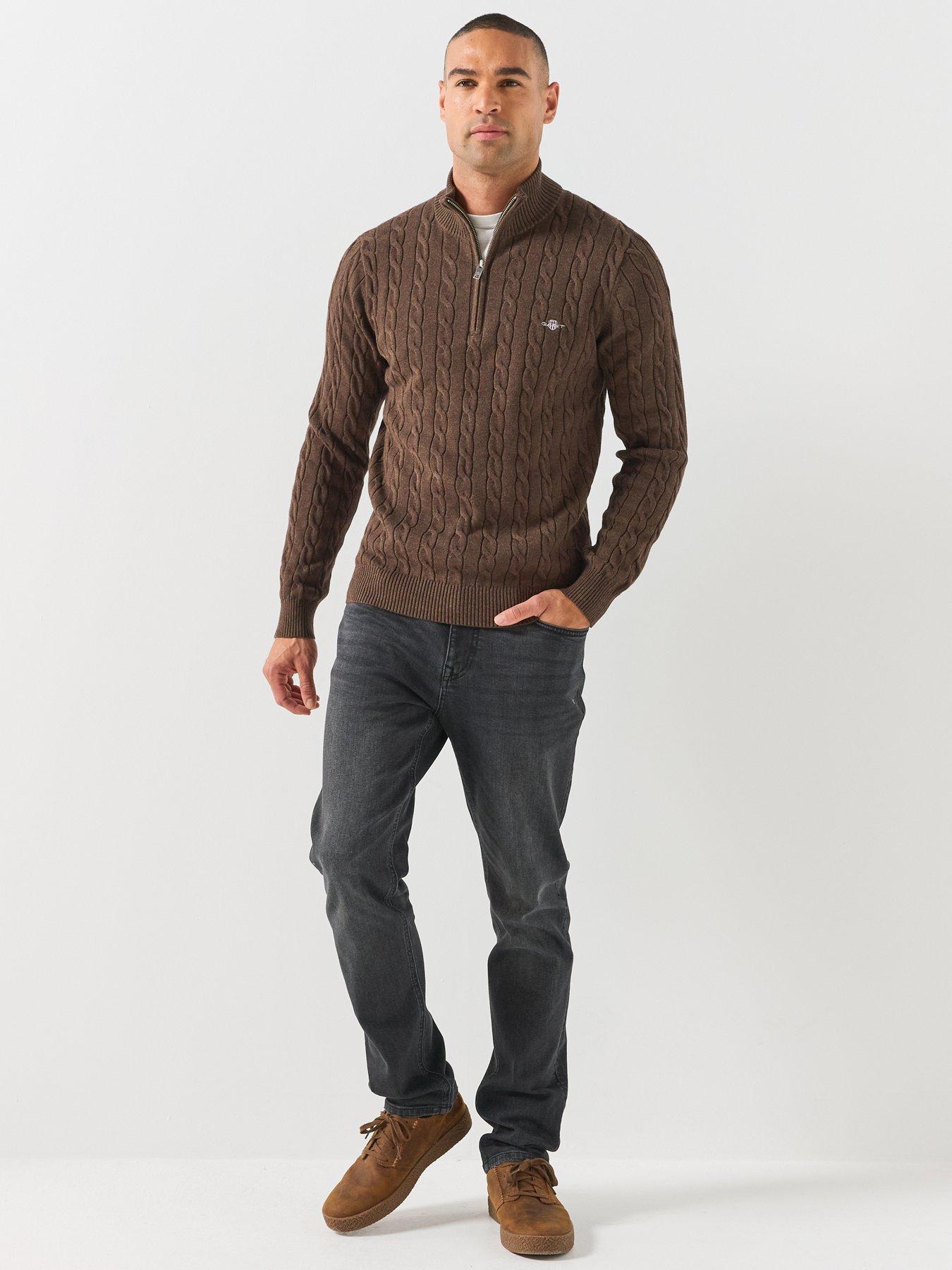 Image 3 of 6 of GANT Mens Cable Knit Half Zip Jumper - Dark Brown