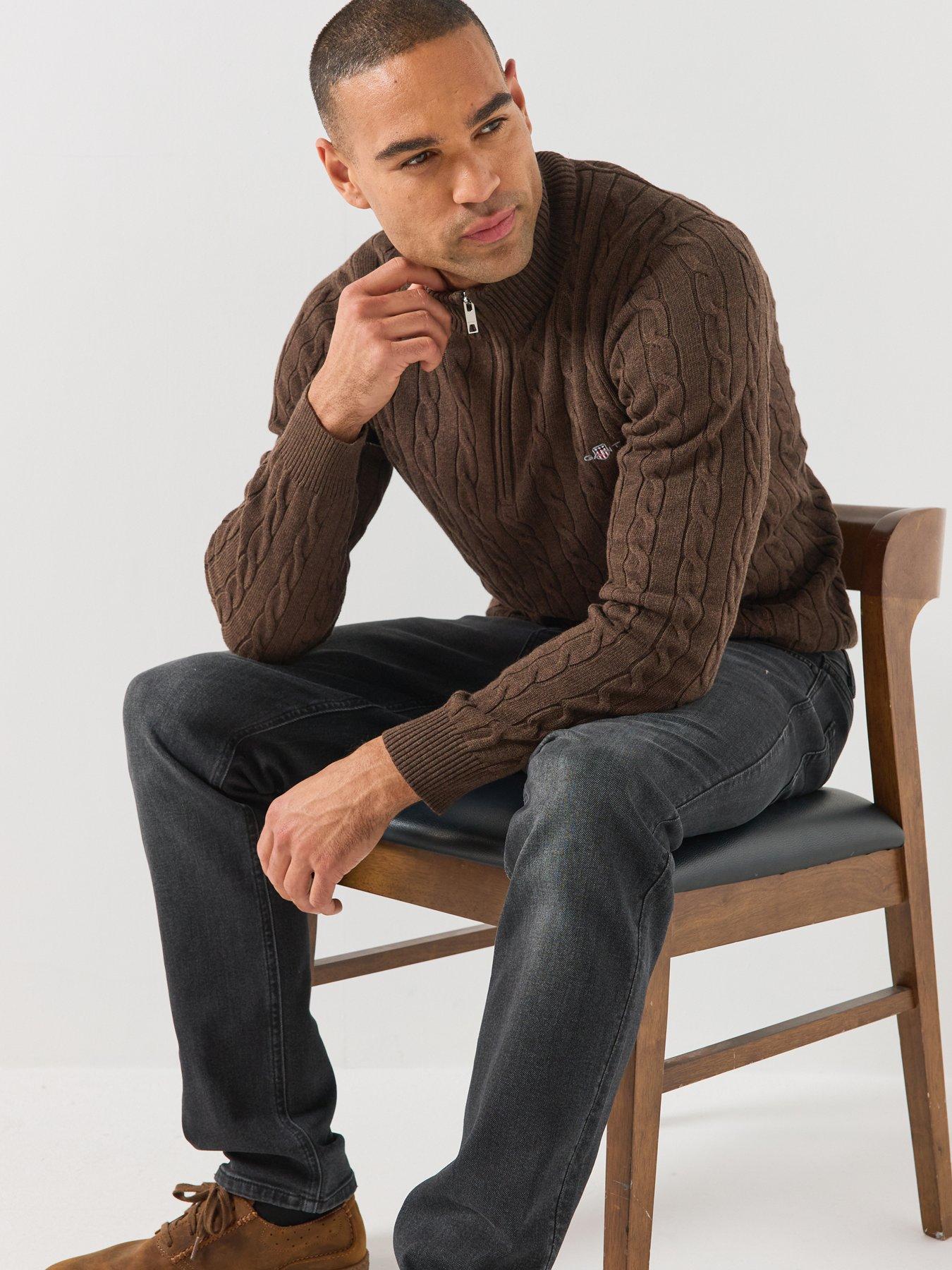 Image 4 of 6 of GANT Mens Cable Knit Half Zip Jumper - Dark Brown