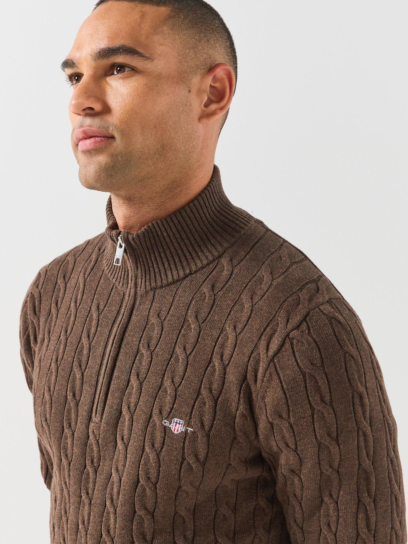 Image 5 of 6 of GANT Mens Cable Knit Half Zip Jumper - Dark Brown