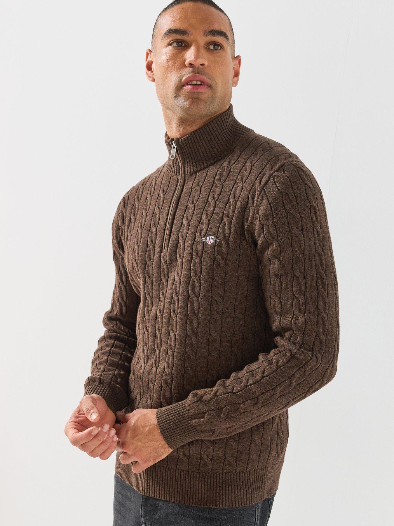 Image 6 of 6 of GANT Mens Cable Knit Half Zip Jumper - Dark Brown