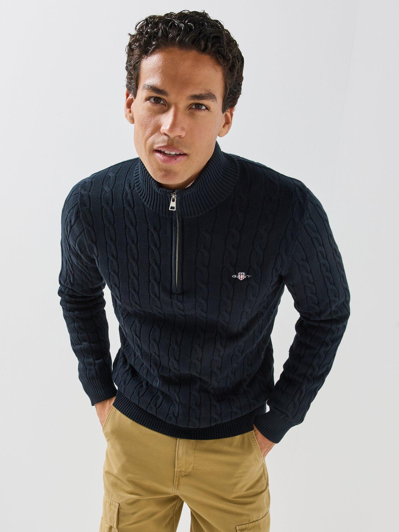 Image 1 of 6 of GANT Gant Cotton Cable Half Zip Knitted Jumper - Navy