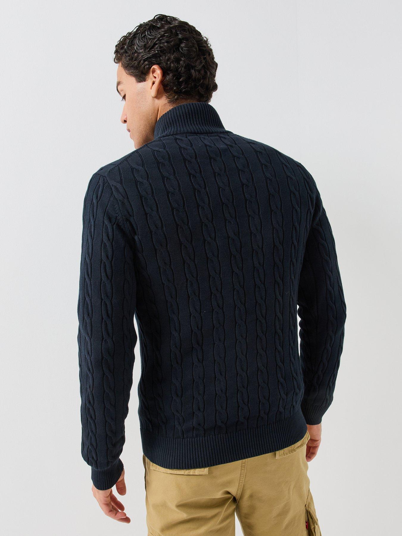 Image 2 of 6 of GANT Gant Cotton Cable Half Zip Knitted Jumper - Navy