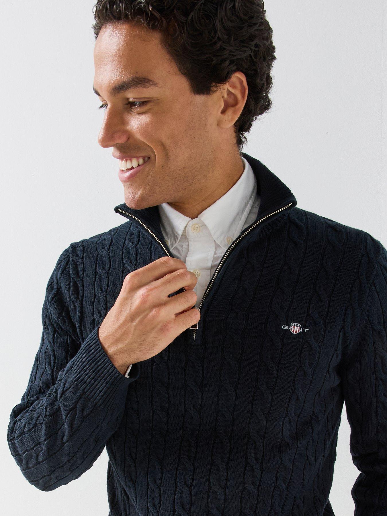 Image 4 of 6 of GANT Gant Cotton Cable Half Zip Knitted Jumper - Navy