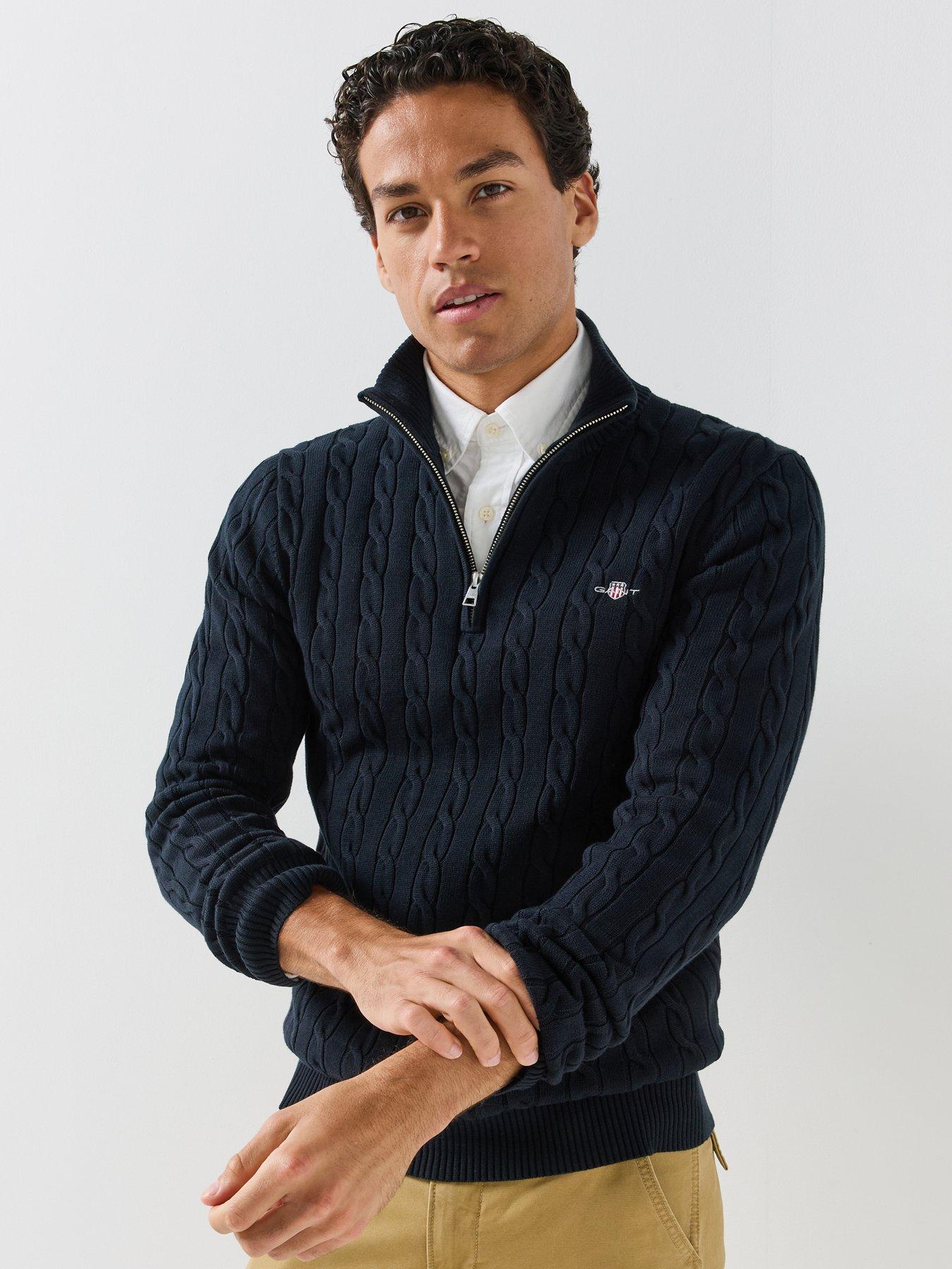 Image 5 of 6 of GANT Gant Cotton Cable Half Zip Knitted Jumper - Navy