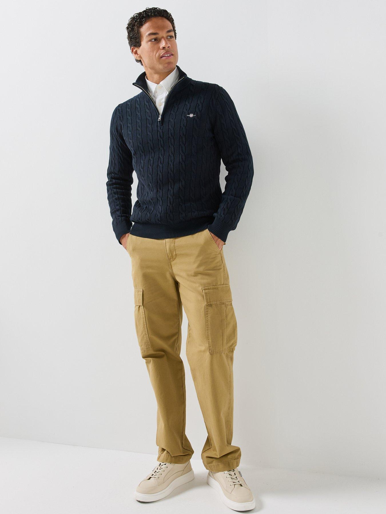 Image 6 of 6 of GANT Gant Cotton Cable Half Zip Knitted Jumper - Navy