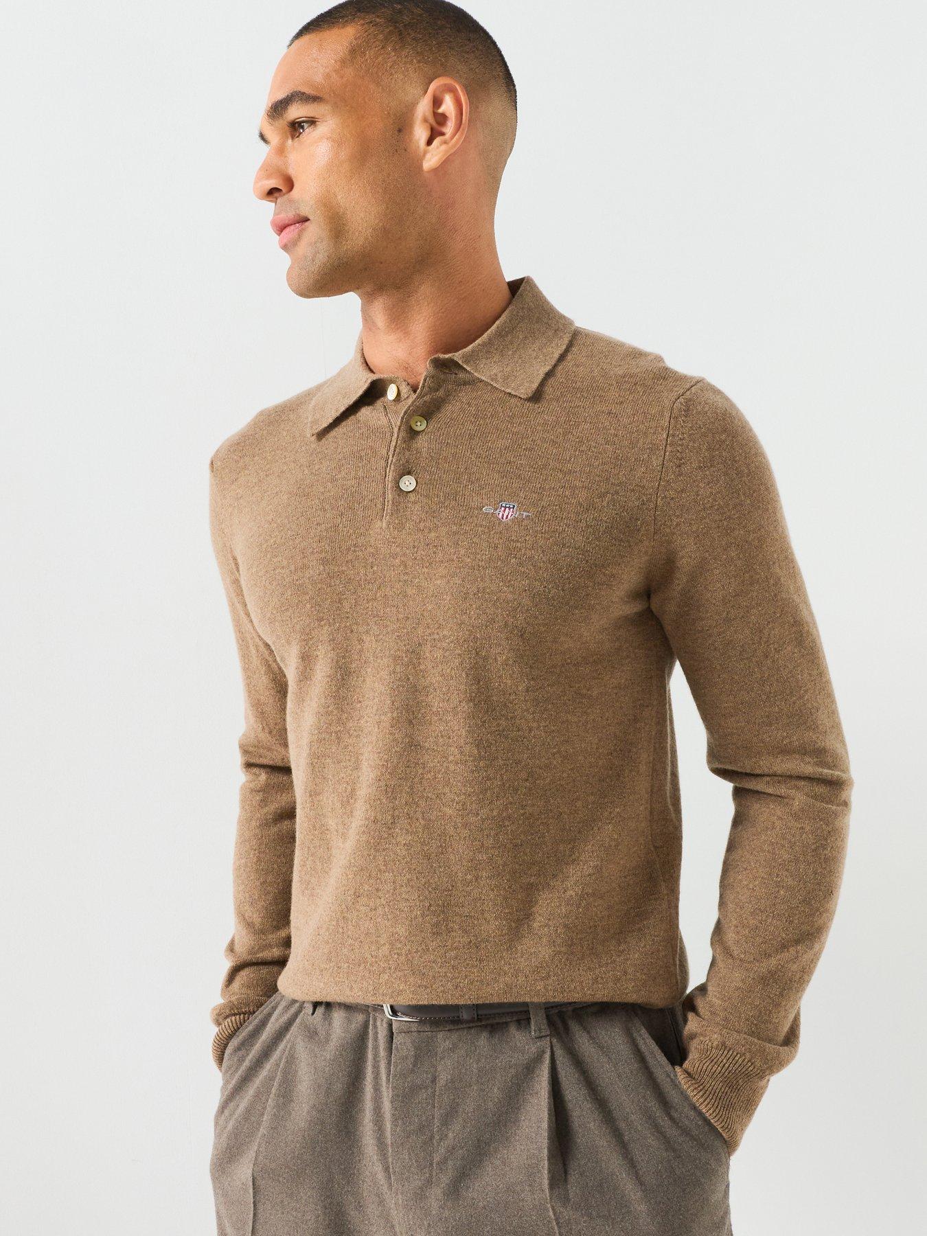 GANT Gant Superfine Lambswool Knitted Polo - Brown
