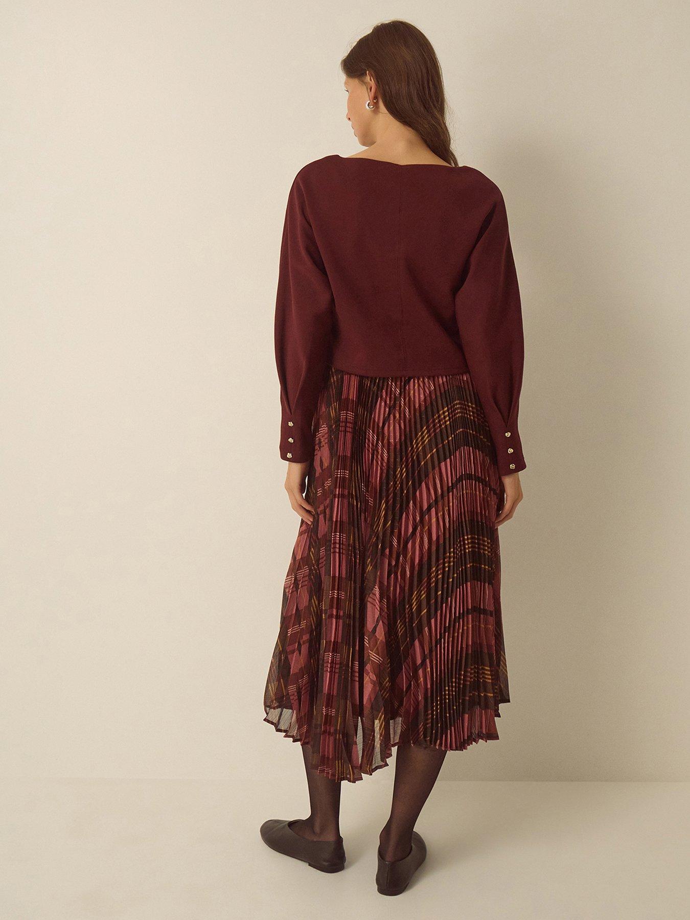 Image 3 of 5 of Monsoon Womens Melinda Check Pleated Midi Dress - Red