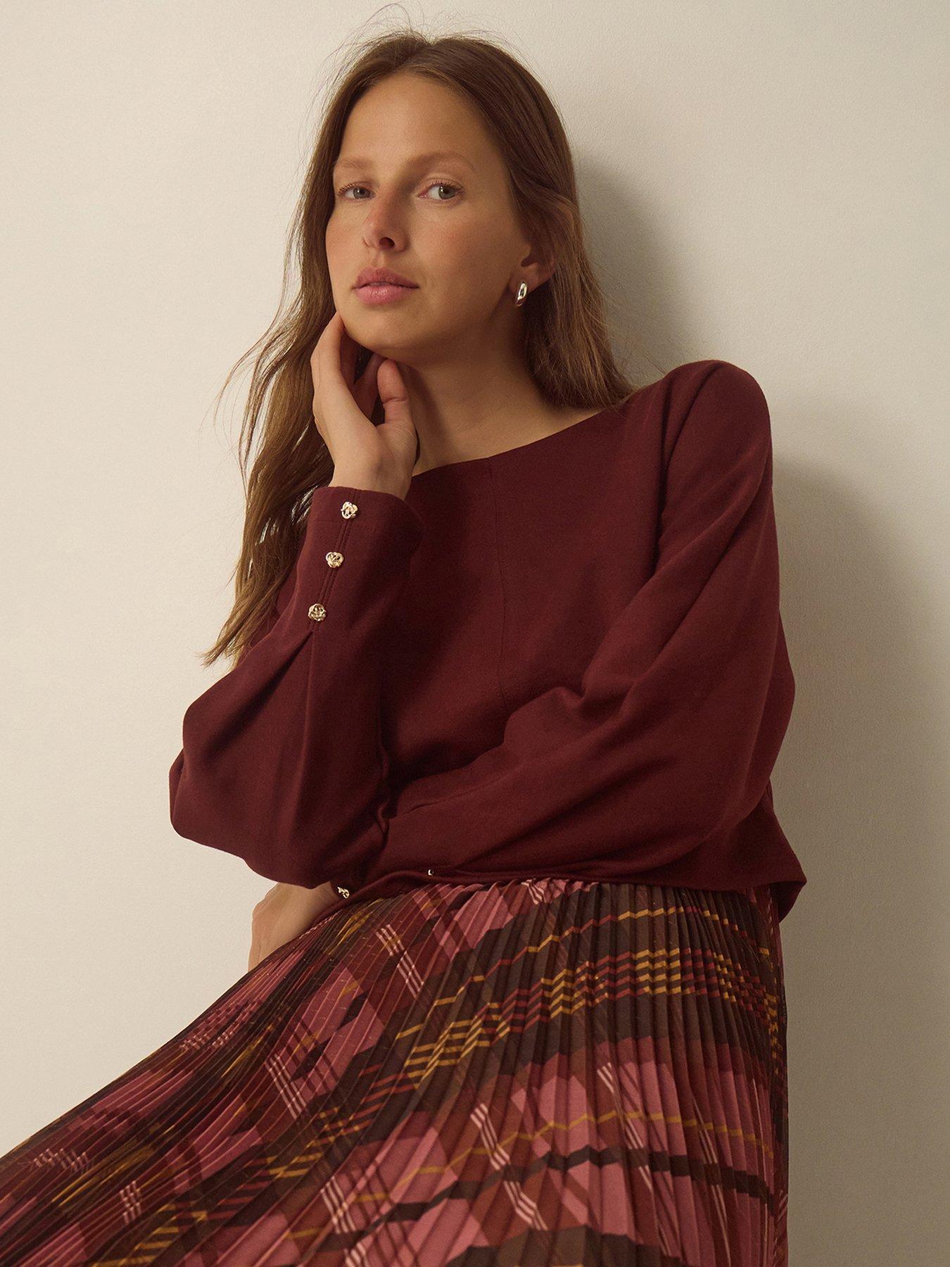 Image 4 of 5 of Monsoon Womens Melinda Check Pleated Midi Dress - Red
