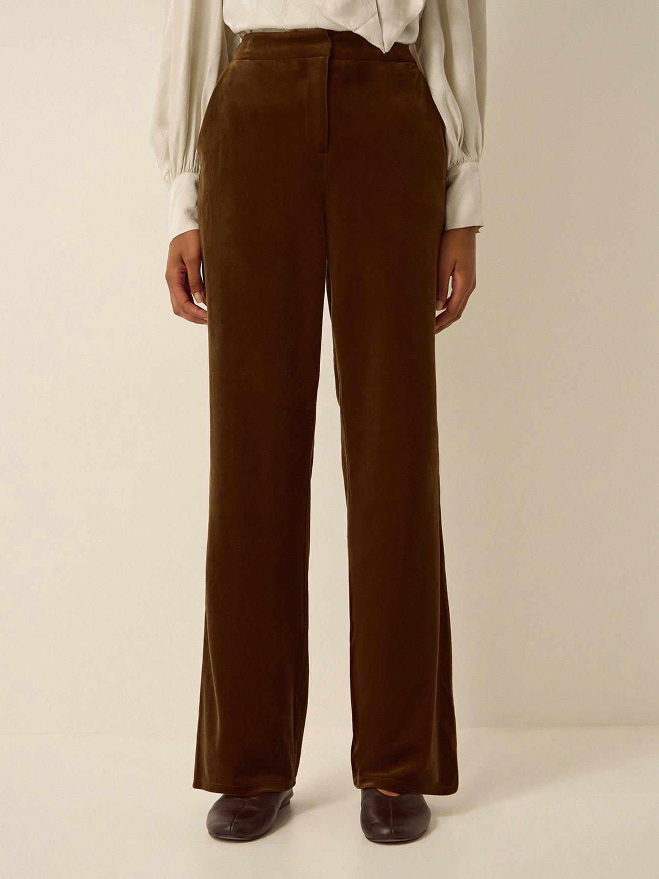 Image 1 of 5 of Monsoon Womens Mila Straight Leg Velvet Trousers - Green