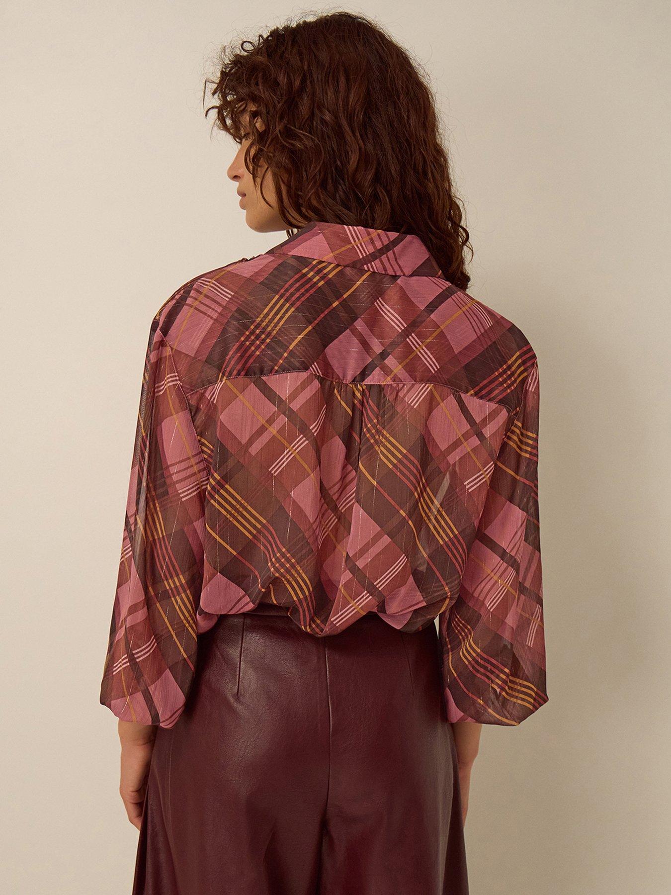Image 2 of 5 of Monsoon Womens Check Ruffle Button-Through Melinda Shirt - Pink