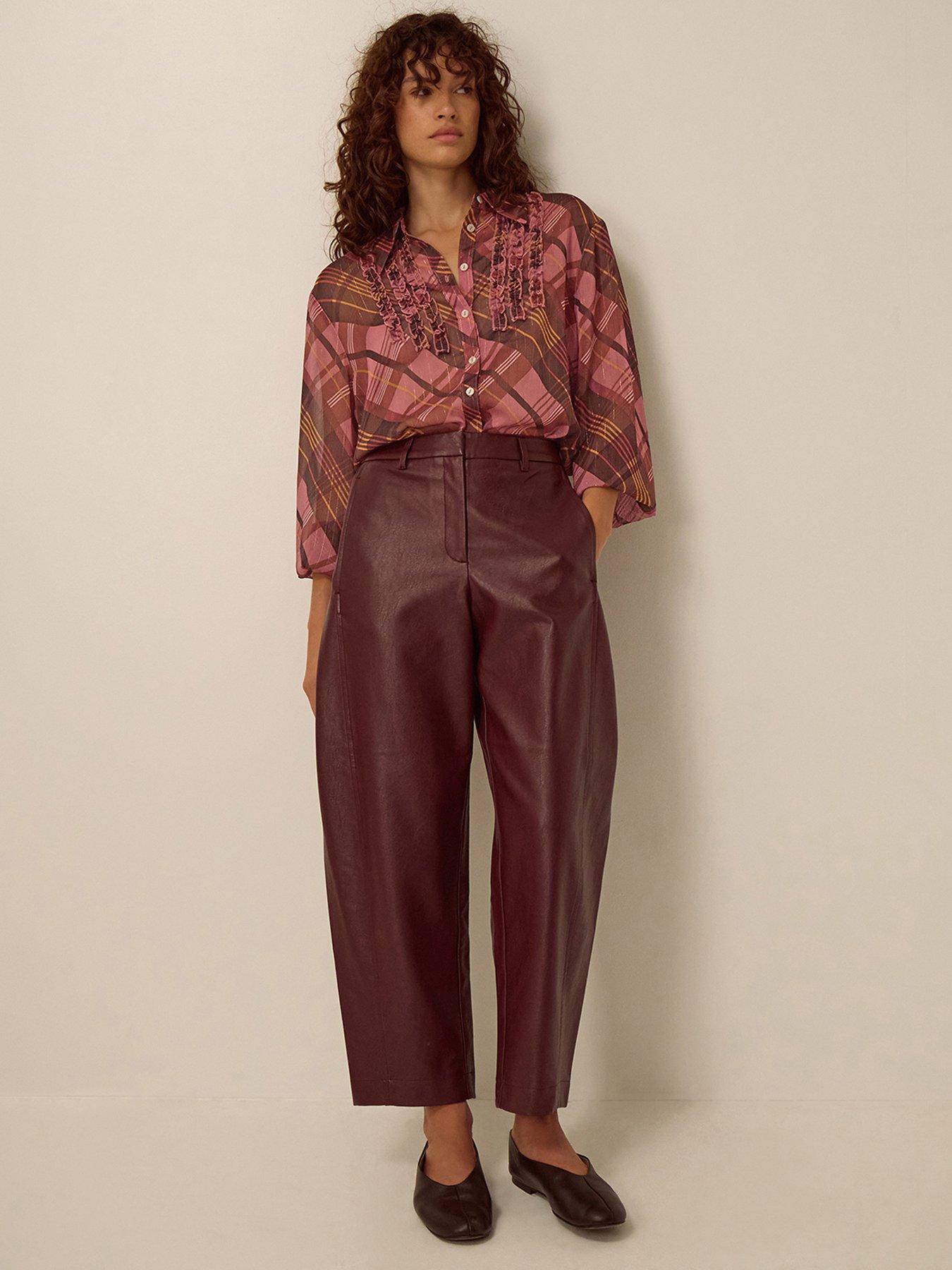Image 3 of 5 of Monsoon Womens Check Ruffle Button-Through Melinda Shirt - Pink