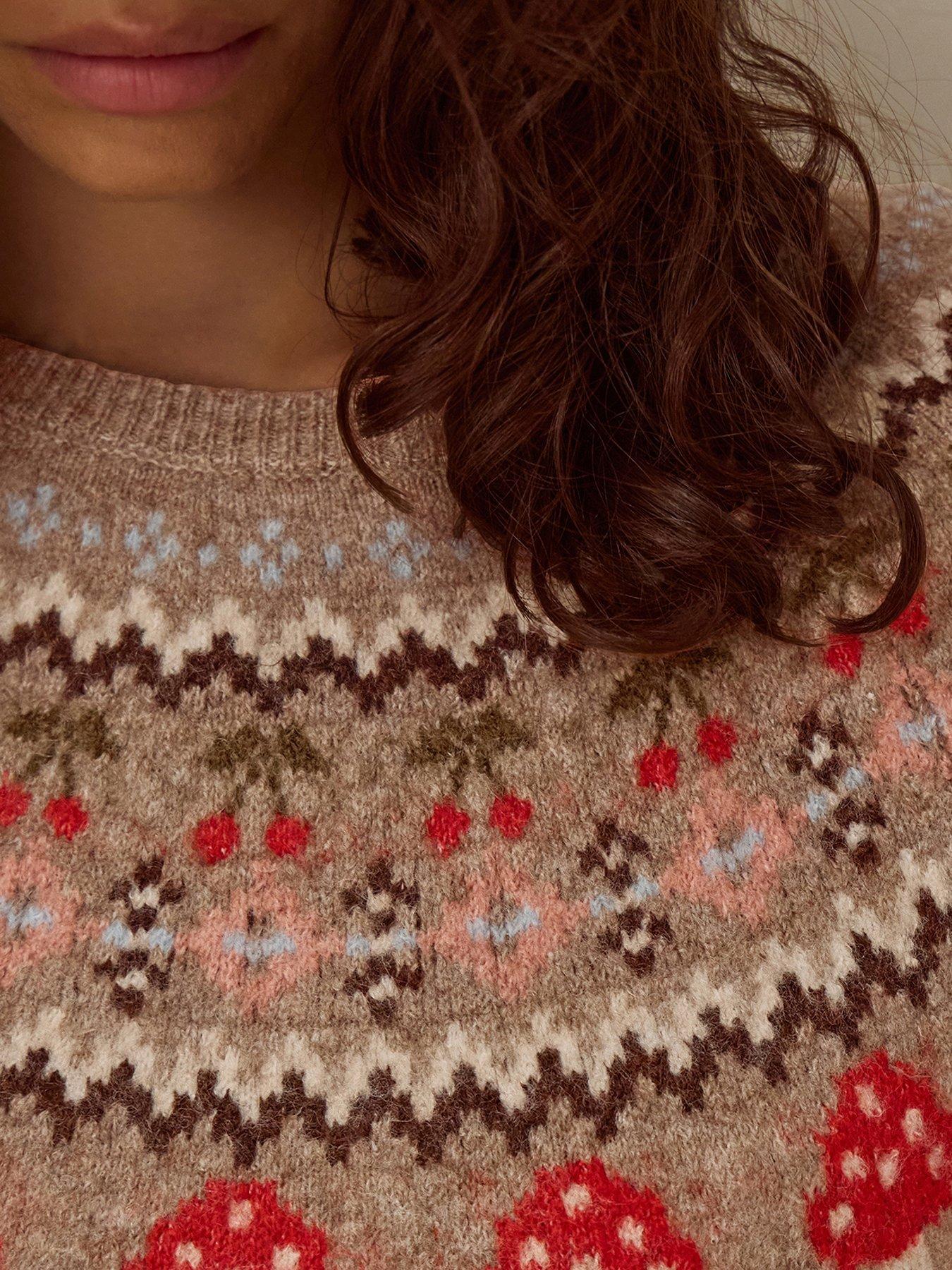 Image 4 of 4 of Monsoon Womens Mushroom Fairisle Yoke Crew Neck Long Sleeve Jumper - Brown