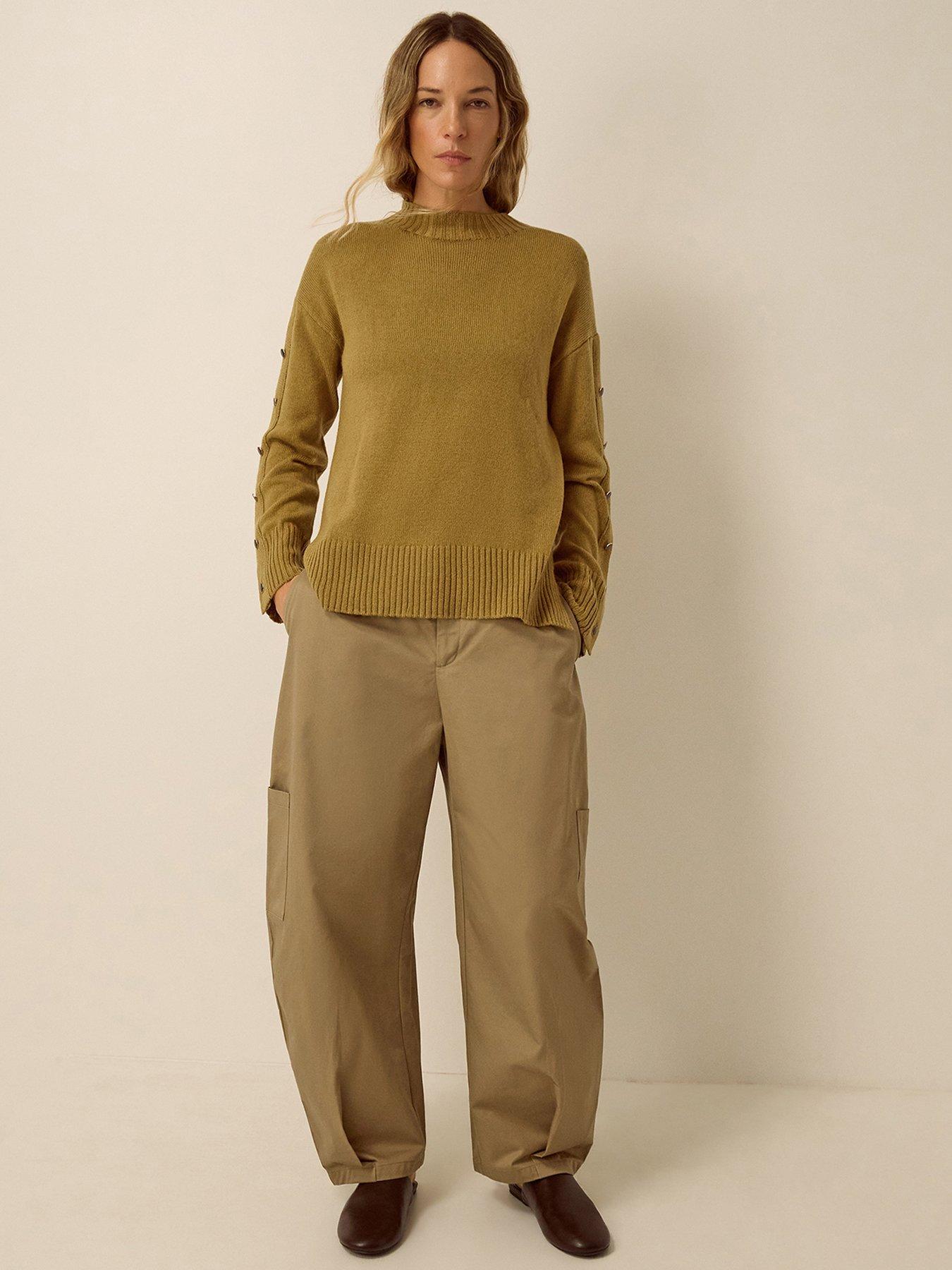 Image 3 of 5 of Monsoon Womens Bree Button Sleeve Relaxed Jumper - Yellow