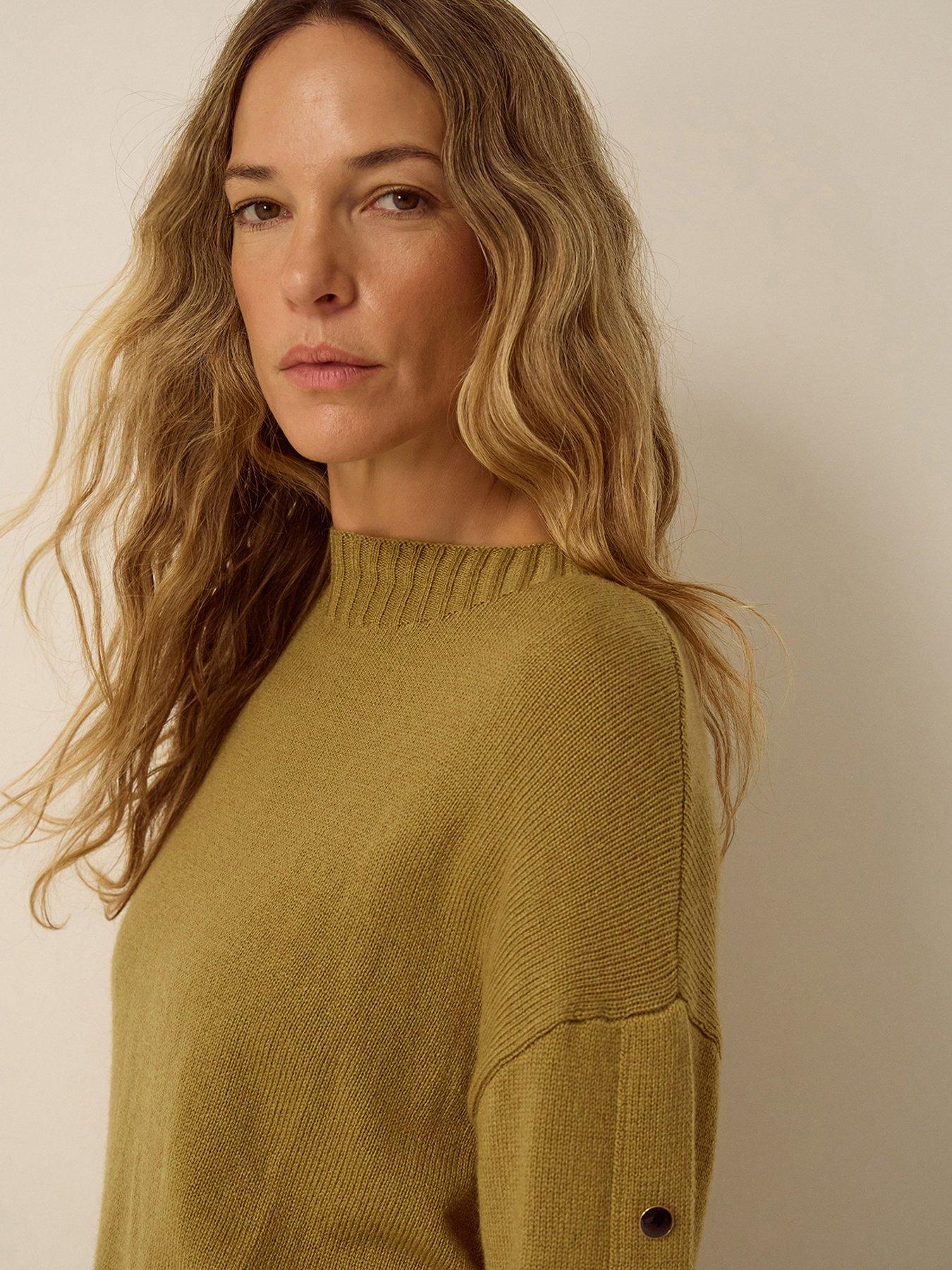 Image 4 of 5 of Monsoon Womens Bree Button Sleeve Relaxed Jumper - Yellow