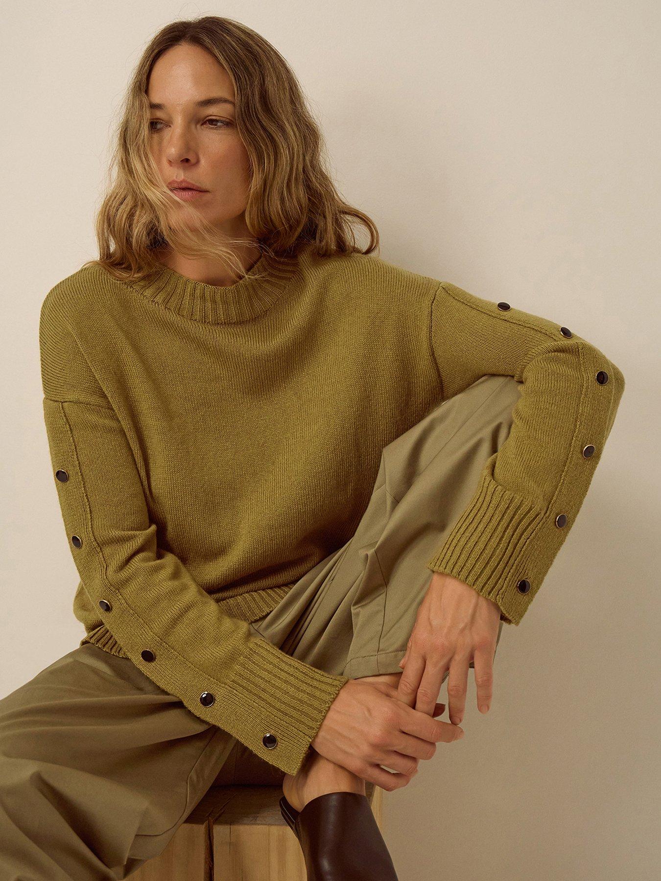 Image 5 of 5 of Monsoon Womens Bree Button Sleeve Relaxed Jumper - Yellow