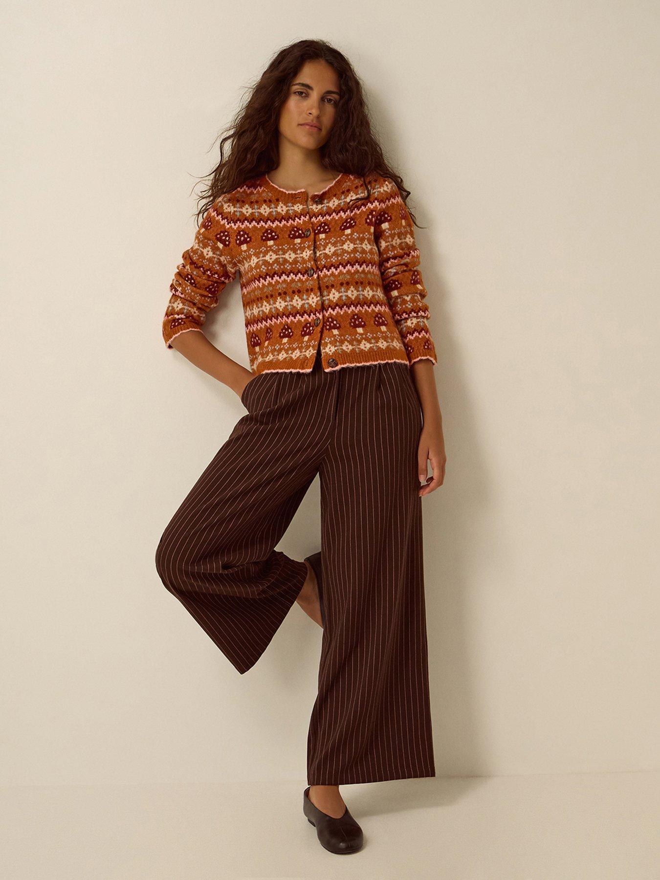 Image 3 of 4 of Monsoon Womens Fair Isle Crew Neck Button-Through Cardigan - Orange