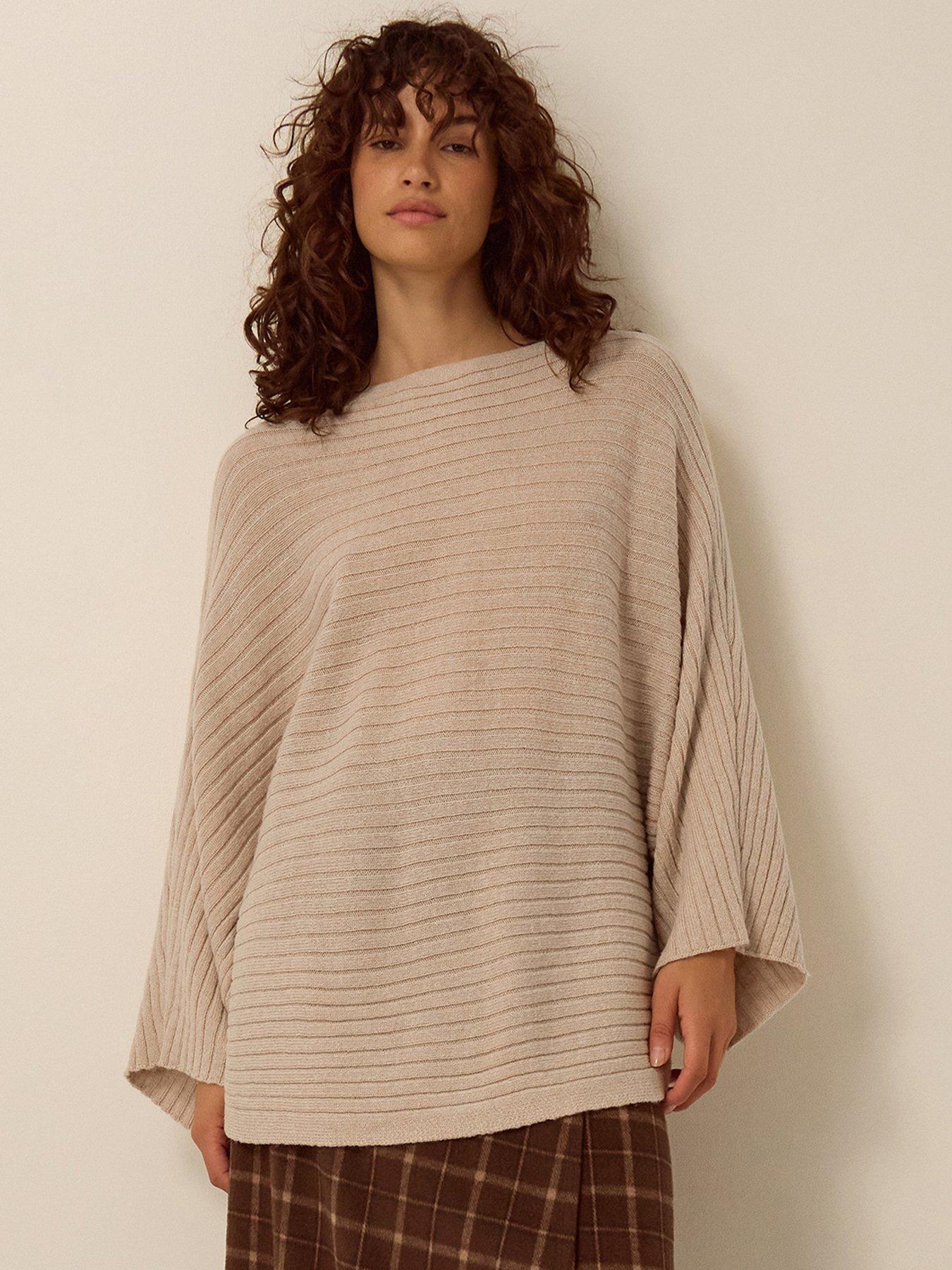 Image 1 of 5 of Monsoon Womens Rumi Ribbed Poncho Shape Jumper - Cream