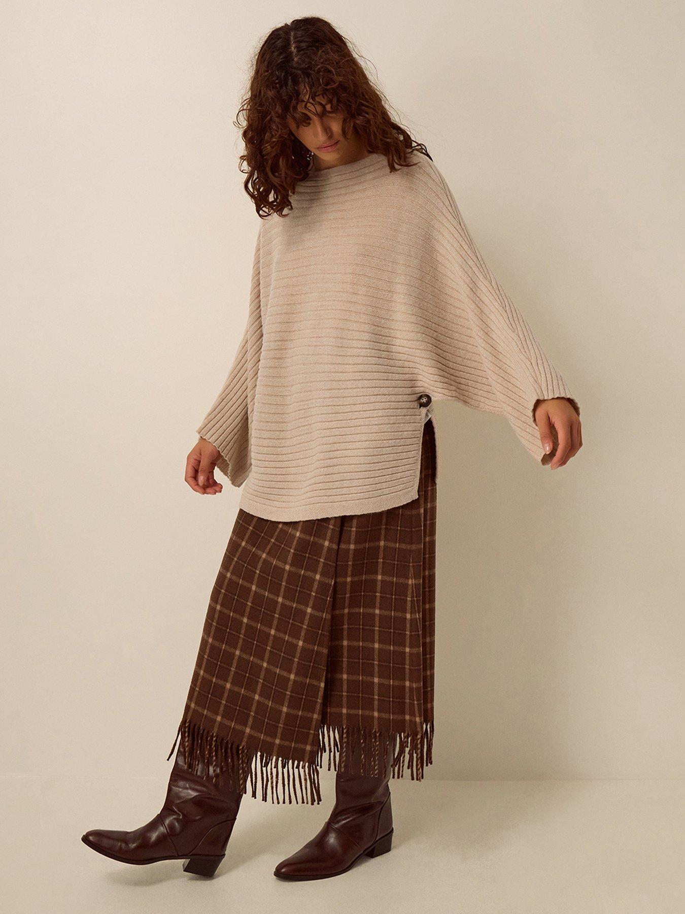 Image 3 of 5 of Monsoon Womens Rumi Ribbed Poncho Shape Jumper - Cream
