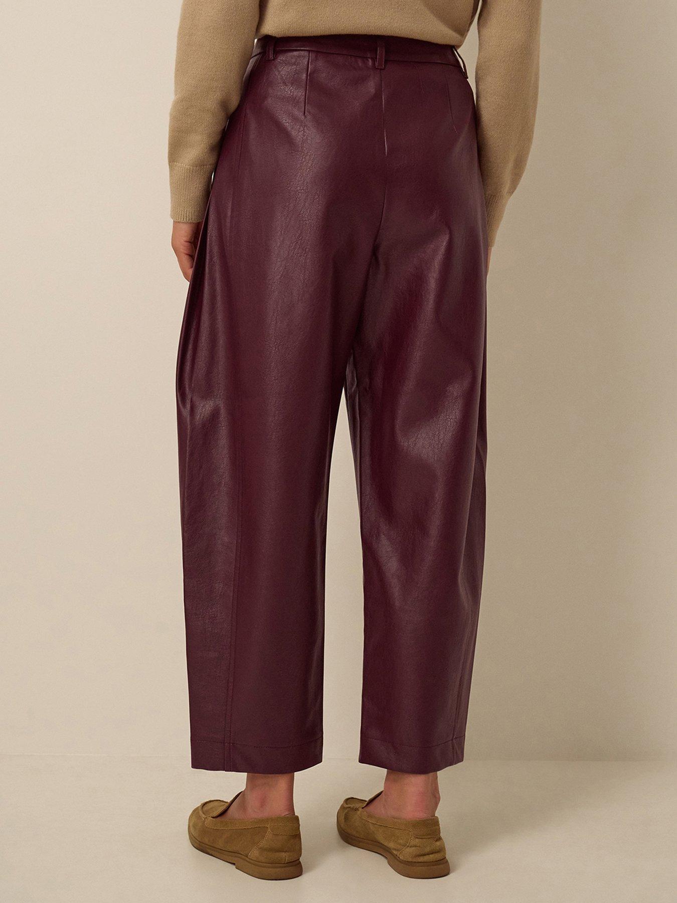 Image 2 of 4 of Monsoon Womens Faux Leather Barrel Leg Cropped Trousers - Red