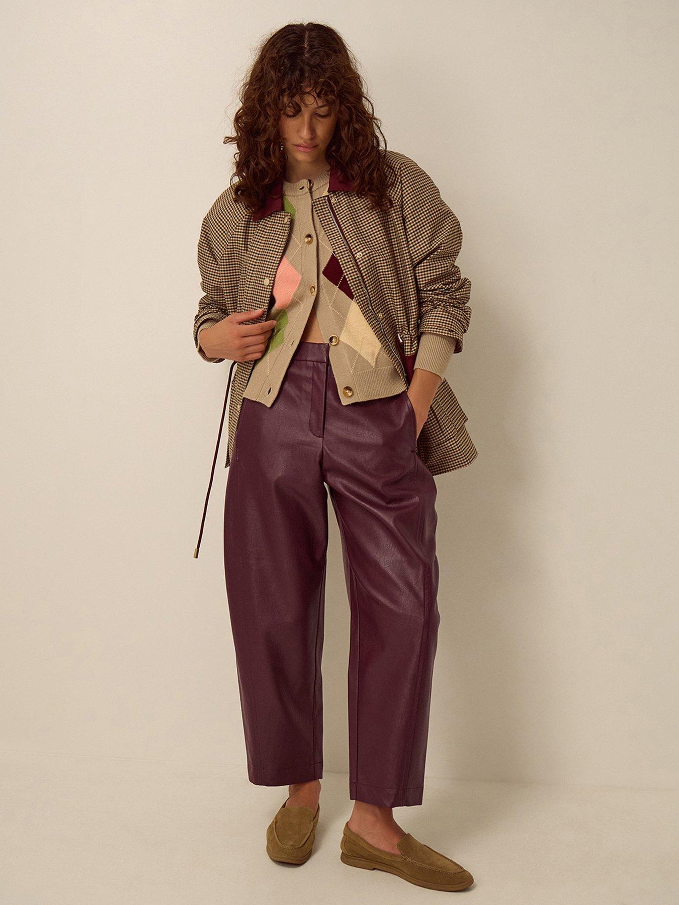 Image 3 of 4 of Monsoon Womens Faux Leather Barrel Leg Cropped Trousers - Red