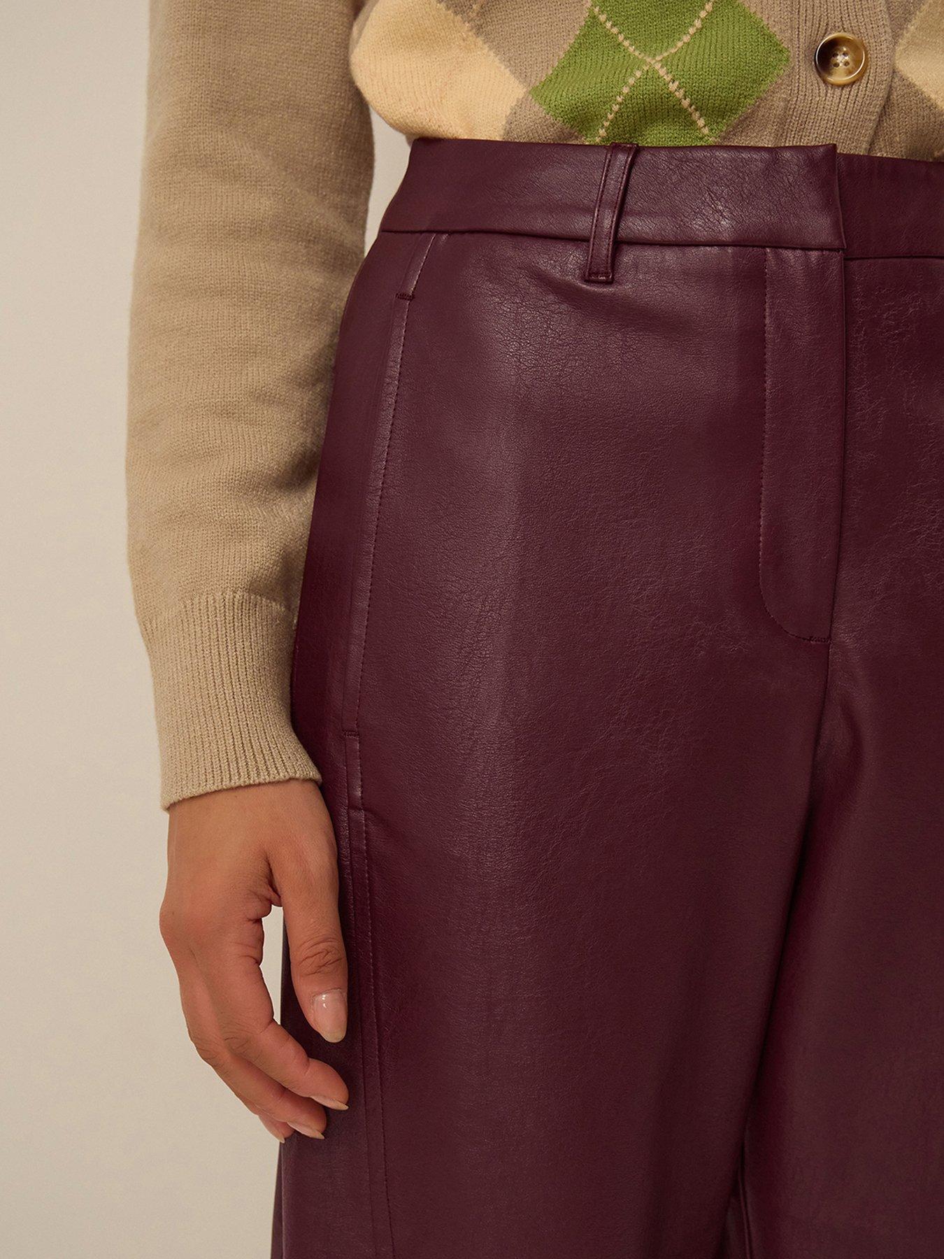 Image 4 of 4 of Monsoon Womens Faux Leather Barrel Leg Cropped Trousers - Red