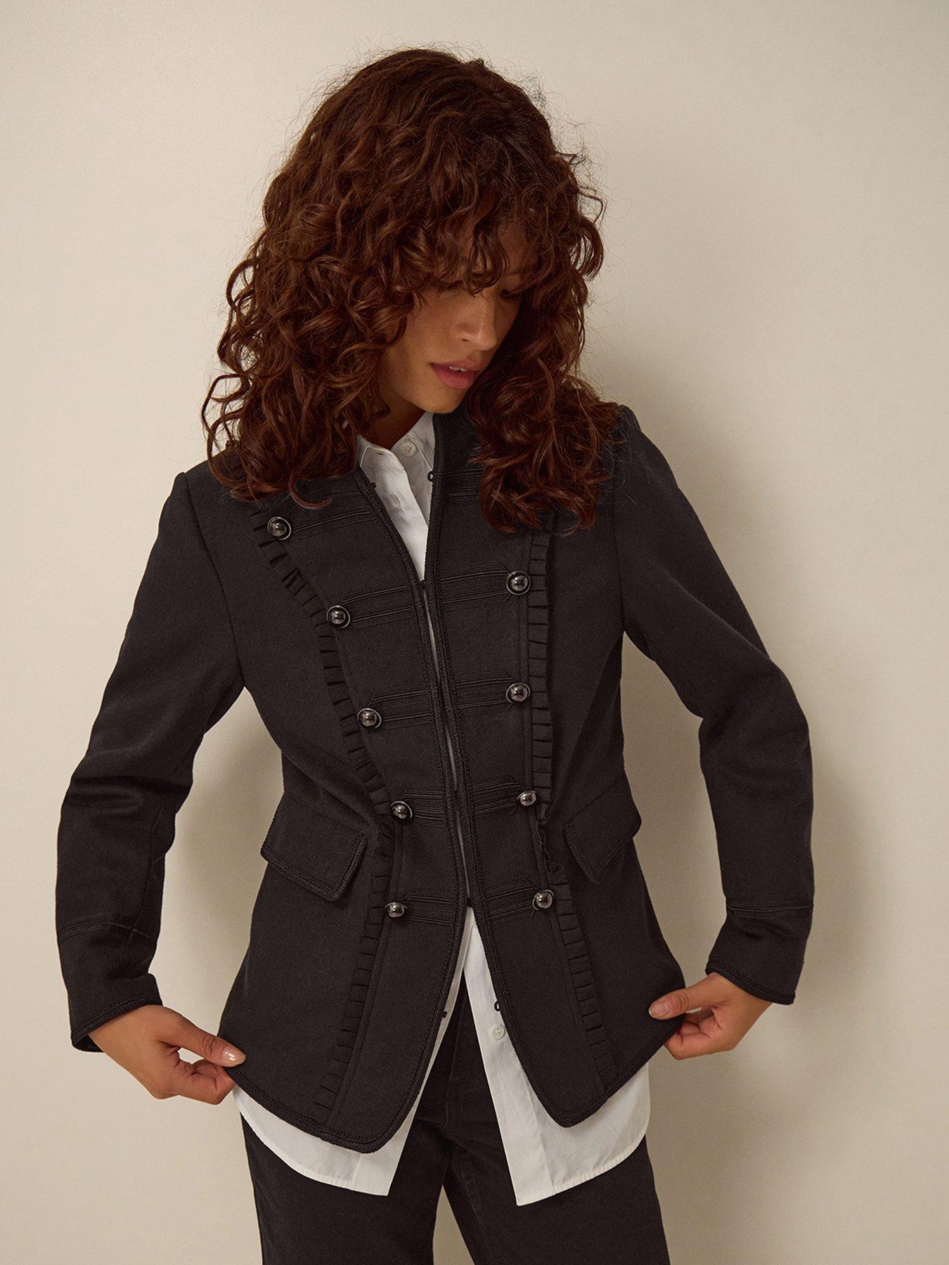 Image 1 of 5 of Monsoon Womens Mallory Funnel Neck Shaped Seam Military Jacket - Black