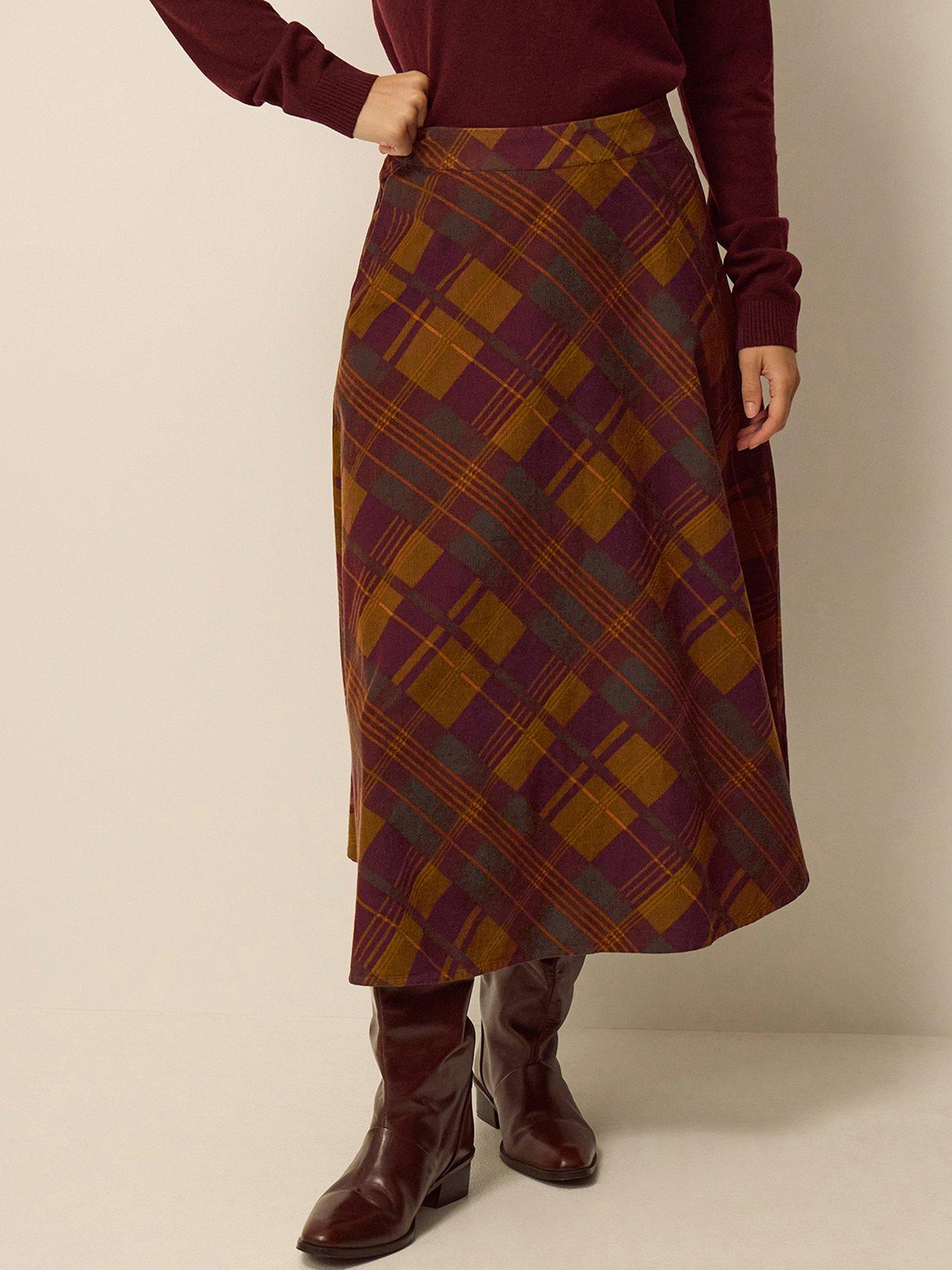 Image 1 of 4 of Monsoon Womens Cord A-Line Midi Skirt - Brown