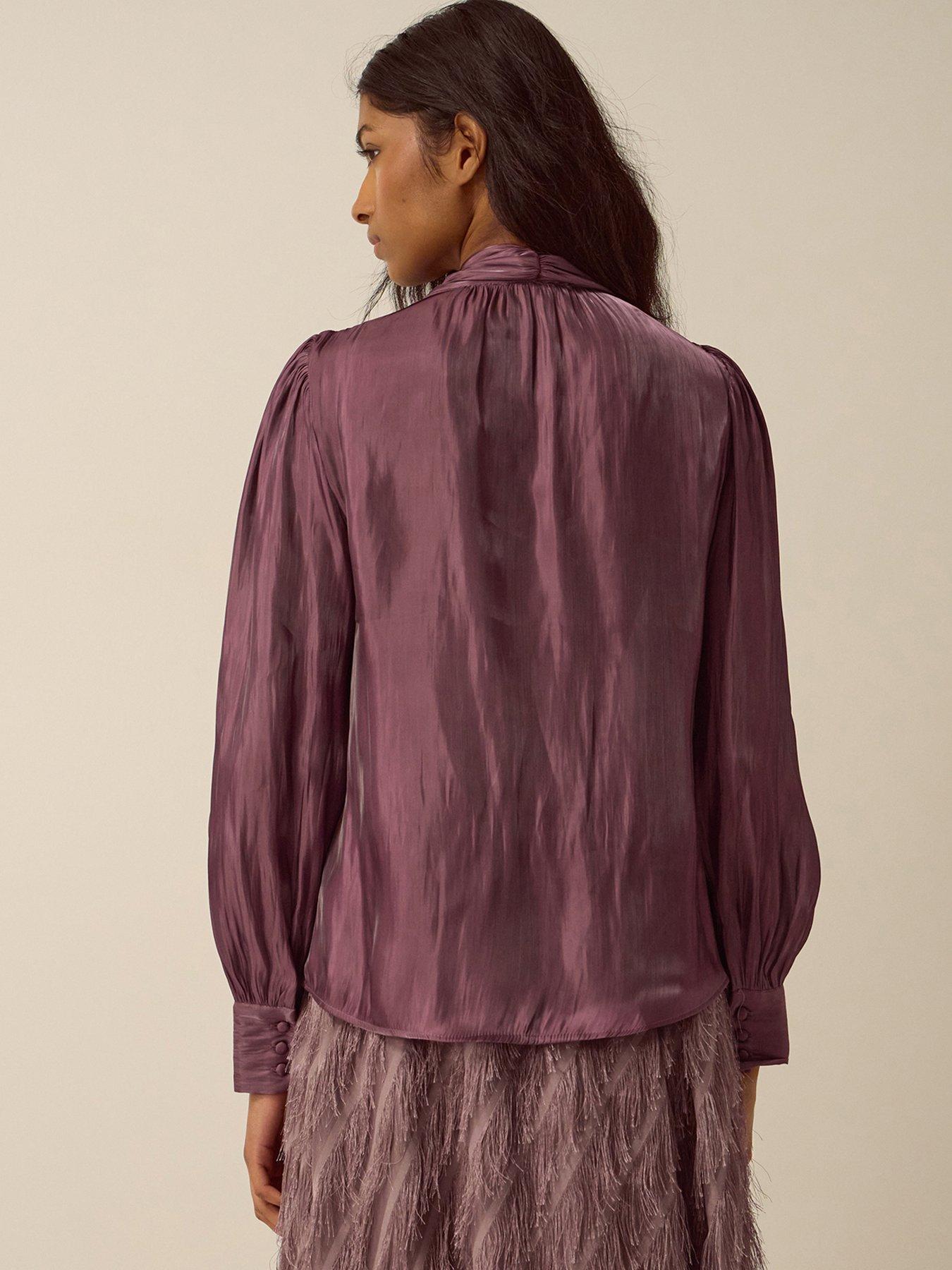 Image 2 of 5 of Monsoon Womens Metallic Tie Neck Button Through Blouse - Pink