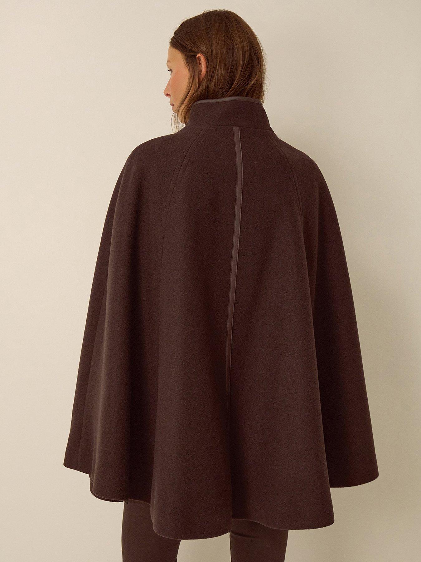 Image 2 of 7 of Monsoon Womens High Neck Toggle Cape Coat - Brown