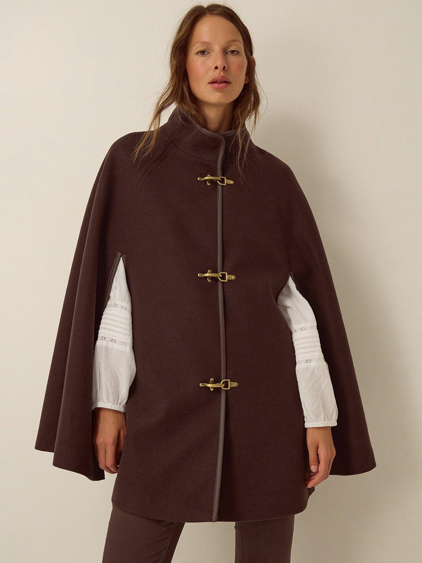Image 4 of 7 of Monsoon Womens High Neck Toggle Cape Coat - Brown