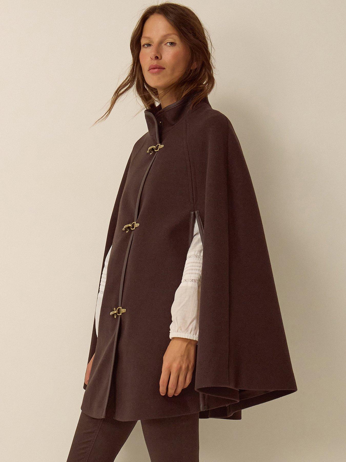 Image 5 of 7 of Monsoon Womens High Neck Toggle Cape Coat - Brown
