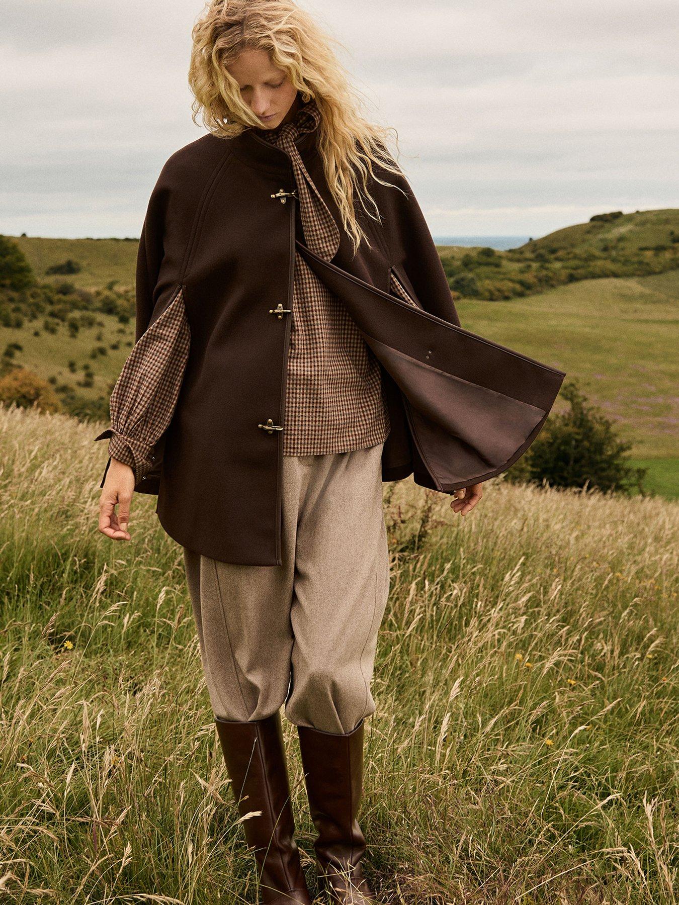 Image 6 of 7 of Monsoon Womens High Neck Toggle Cape Coat - Brown