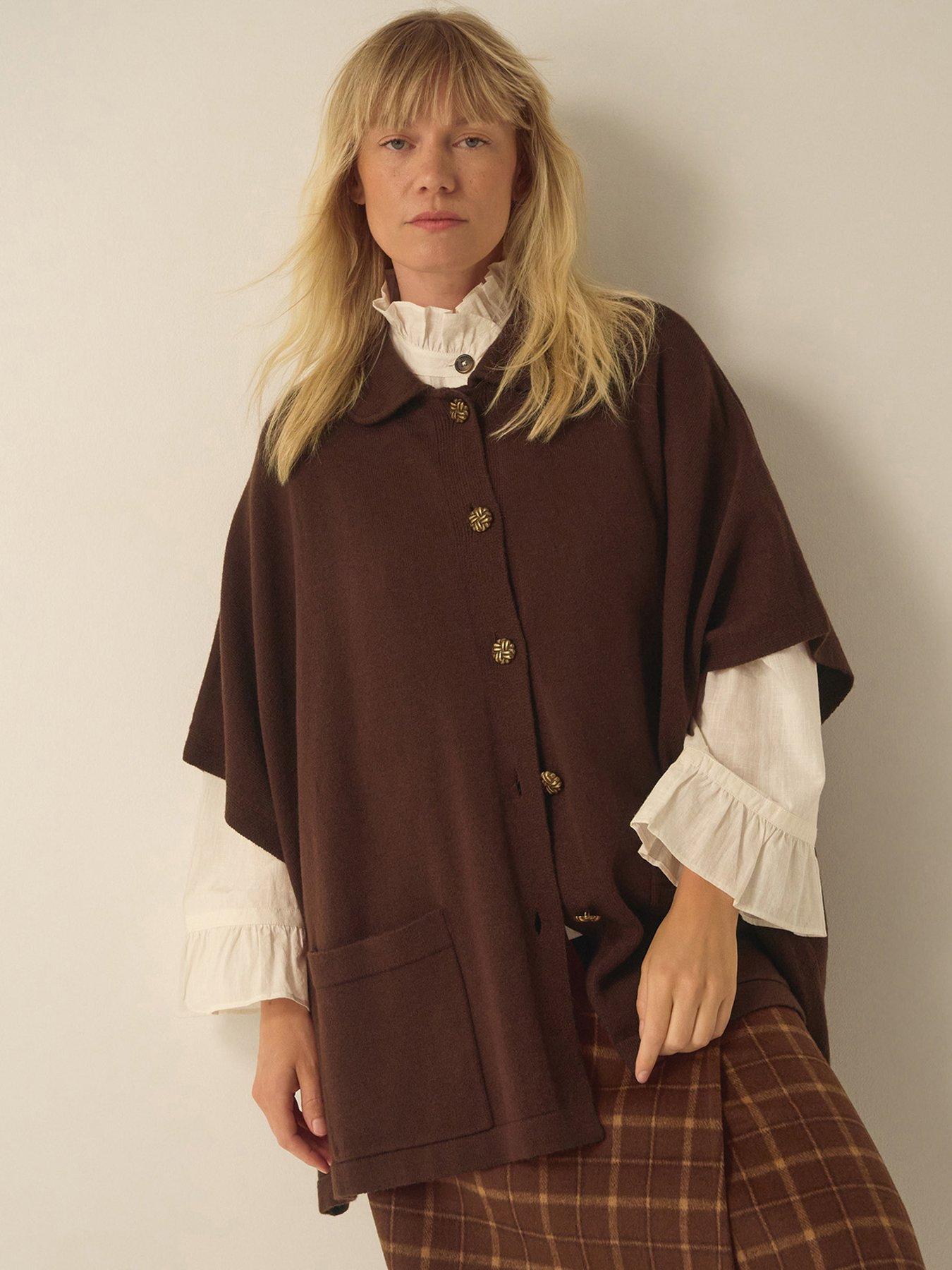 Image 1 of 6 of Monsoon Monsoon Collar Cape Sleeve Cardigan - Brown