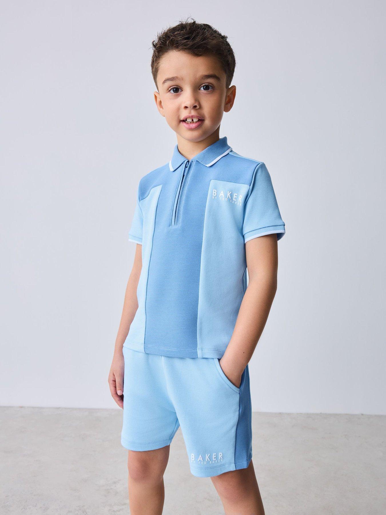 Ted Baker Boys Textured Polo Shirt And Shorts Set - Blue