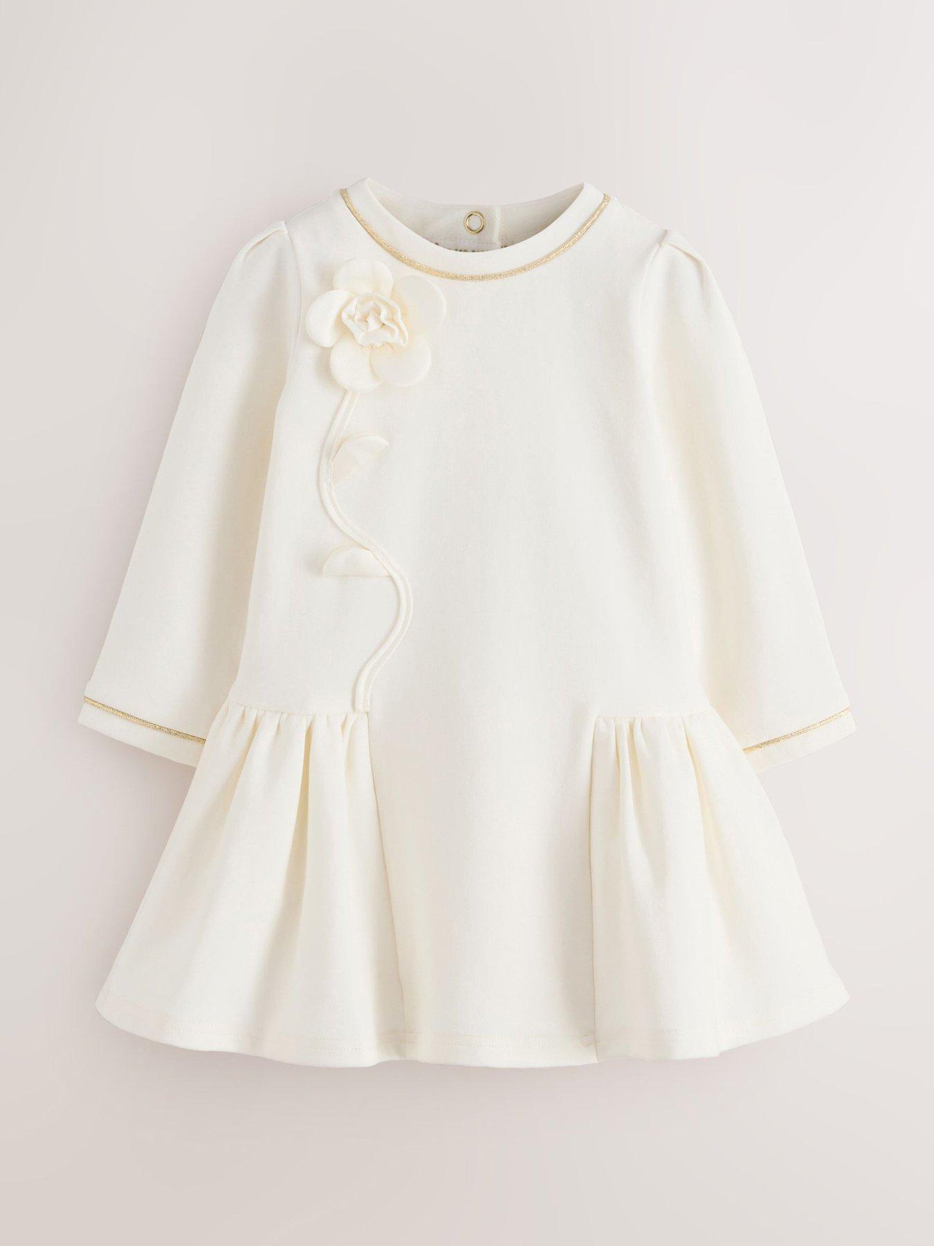 Ted Baker Baby Girls Long Sleeve Ponte 3D Flower Dress - Cream