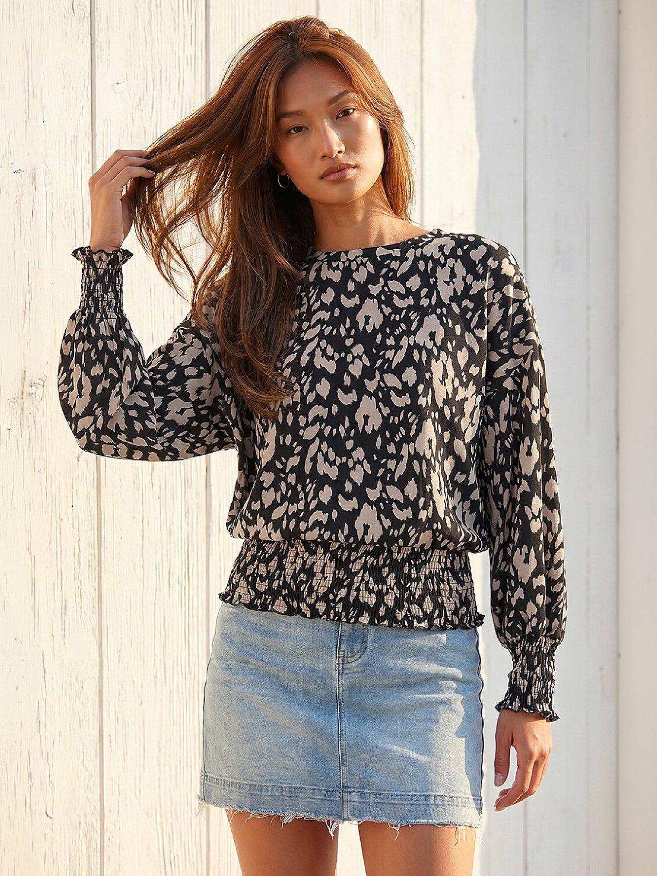 Roman Abstract Print Shirred Hem Top