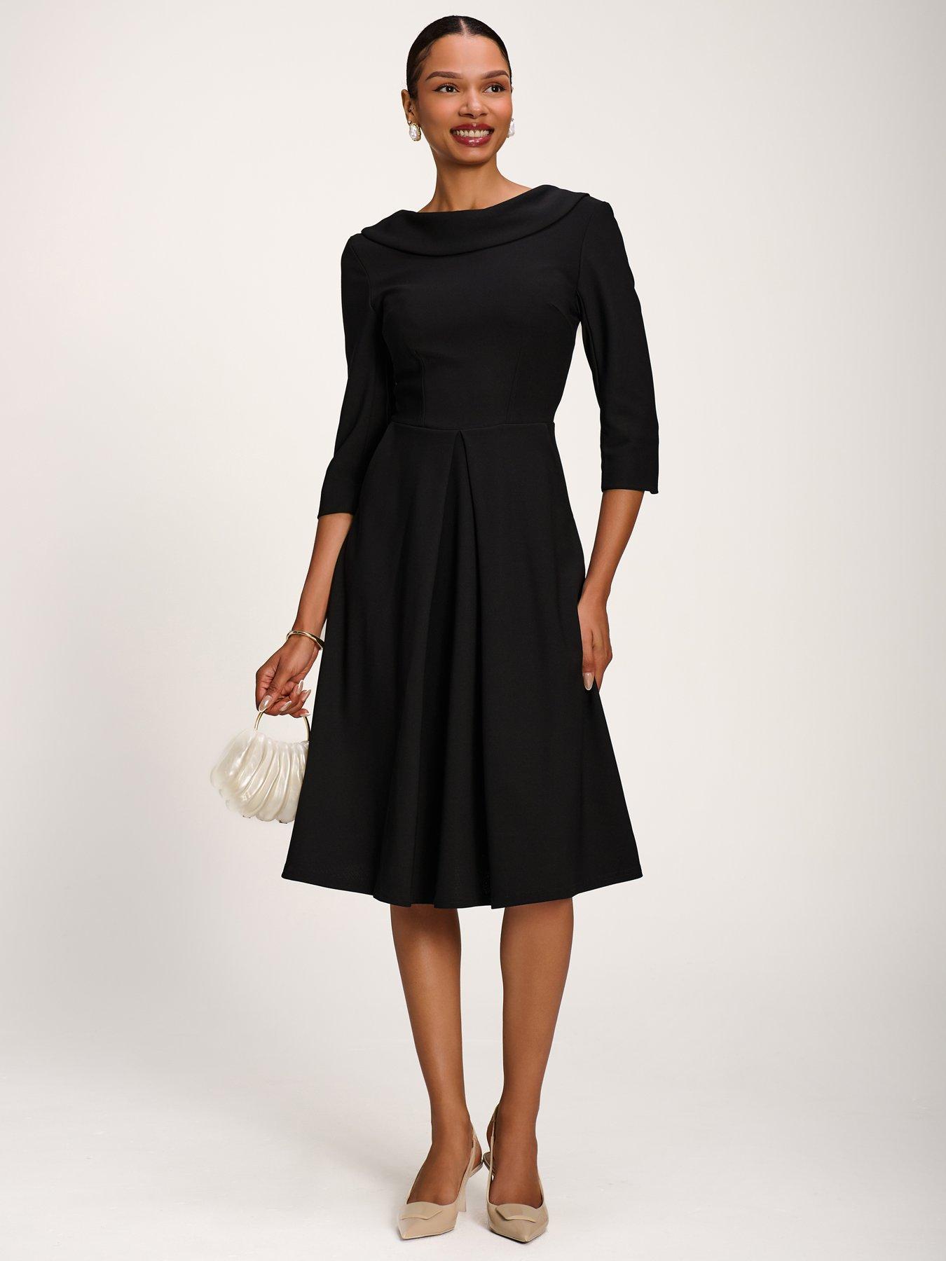 Jolie Moi Women's Roll Neck Three Quarter Sleeve Midi Dress - Black