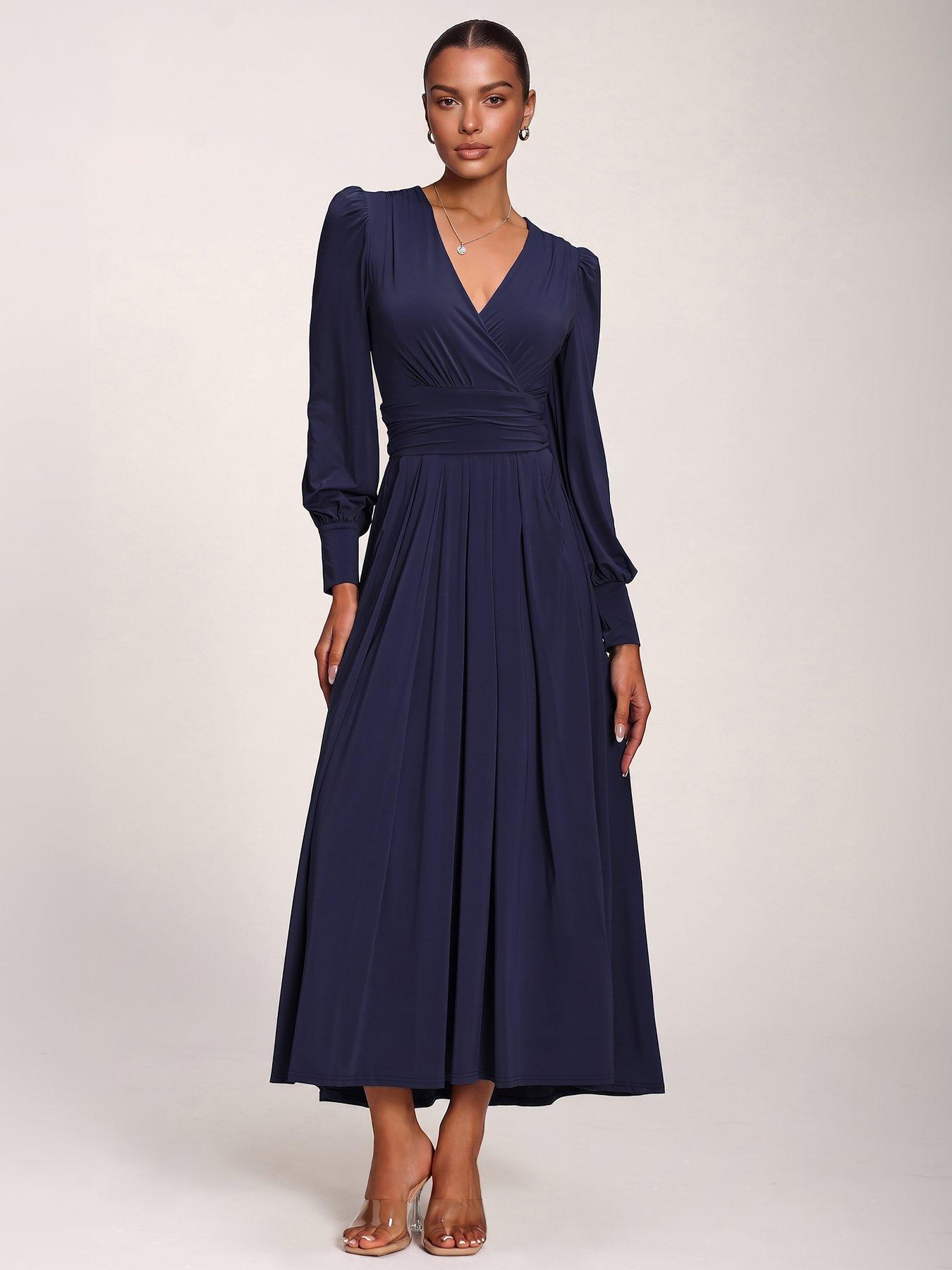 Jolie Moi Long Sleeve Soft Jersey Maxi Dress - Navy