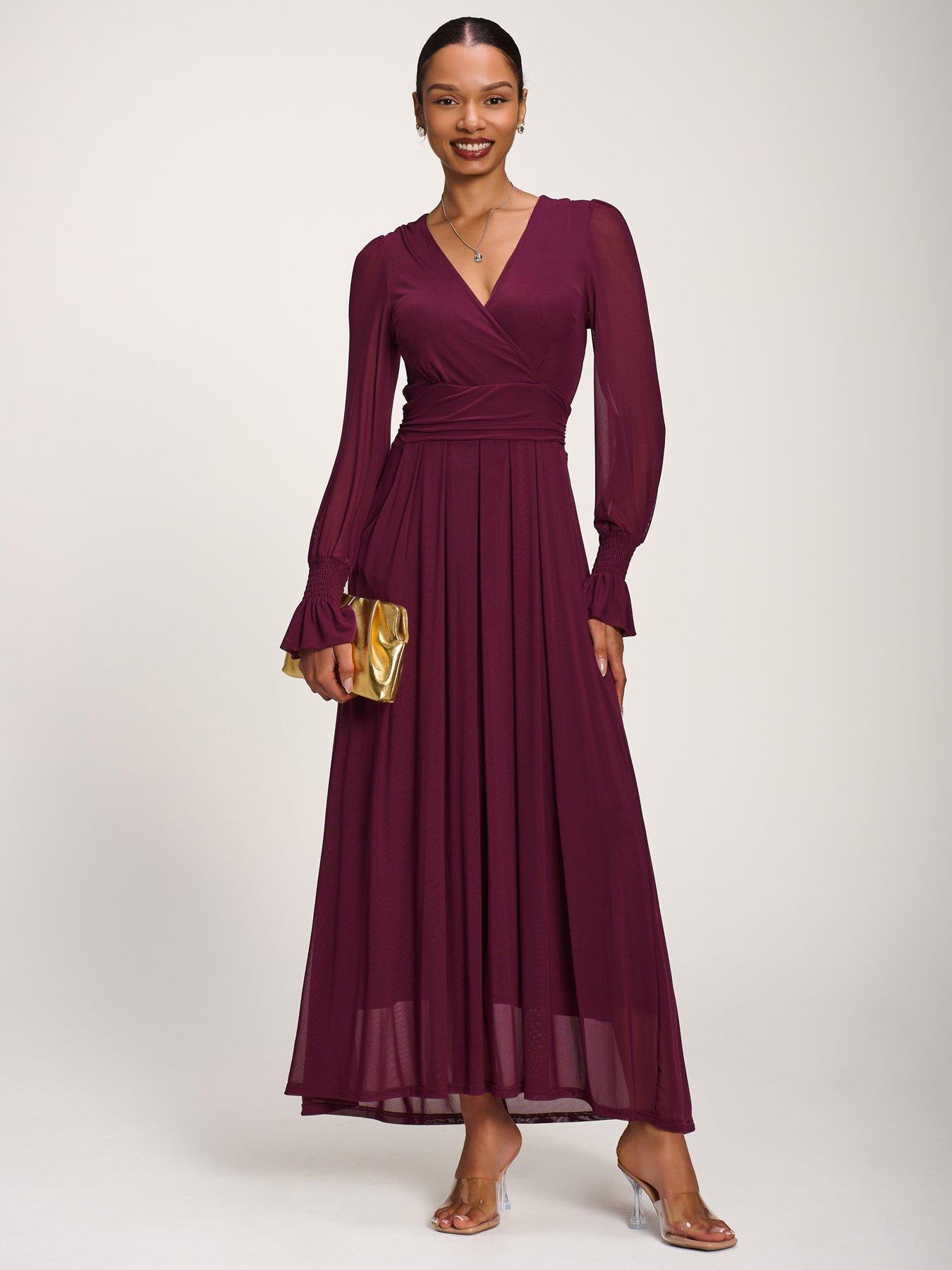 Jolie Moi Long Sleeve Mesh Maxi Dress
