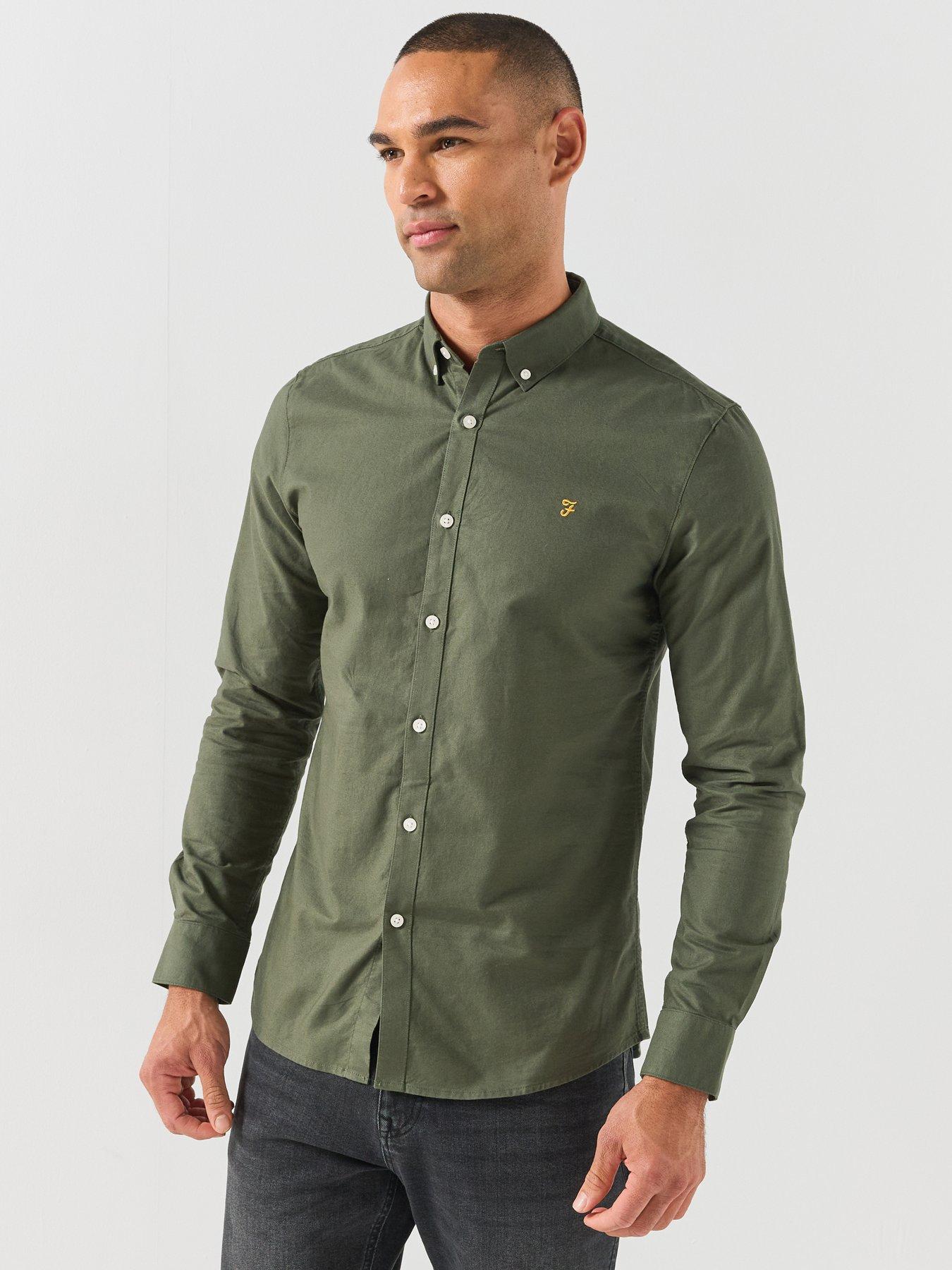 Image 1 of 5 of Farah Brewer Gold F Slim Fit Long Sleeve Shirt - Green