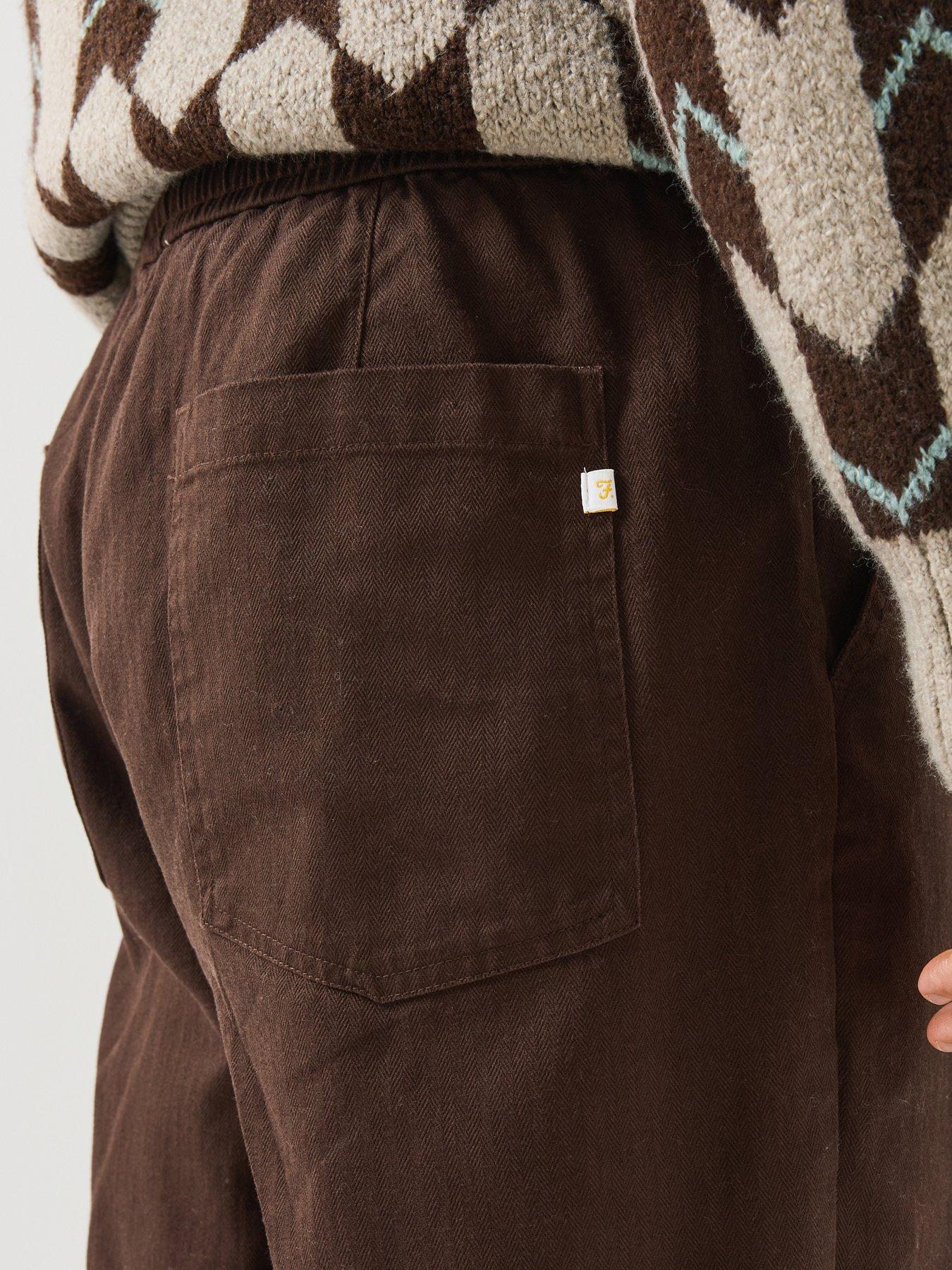 Image 4 of 6 of Farah Farah Greenport Drawstring Straight Loose Fit Trousers - Brown