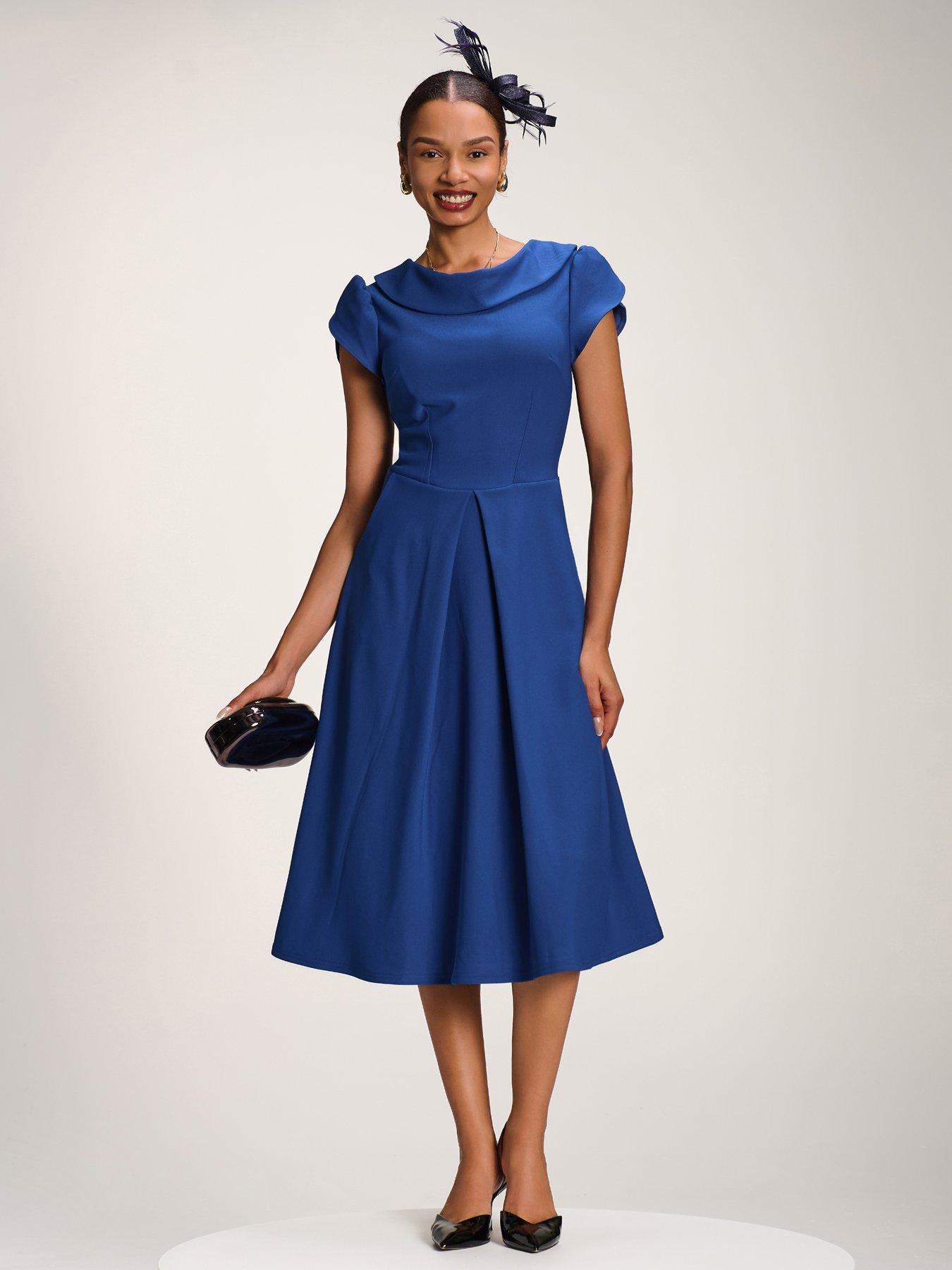 Jolie Moi Roll Neck Petal Sleeve Midi Dress - Blue