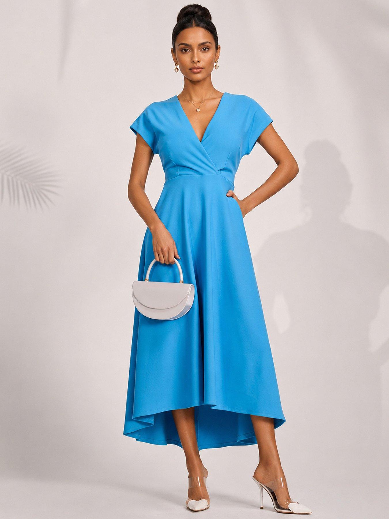 Jolie Moi Scuba Dipped Hem Maxi Dress - Blue