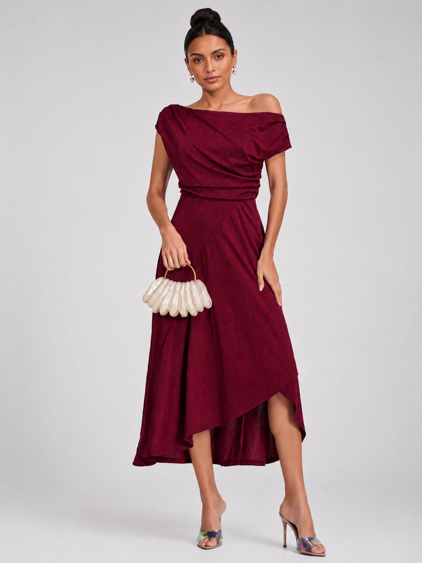 Jolie Moi Draped Jersey Cowl Neck Midi Dress - Red