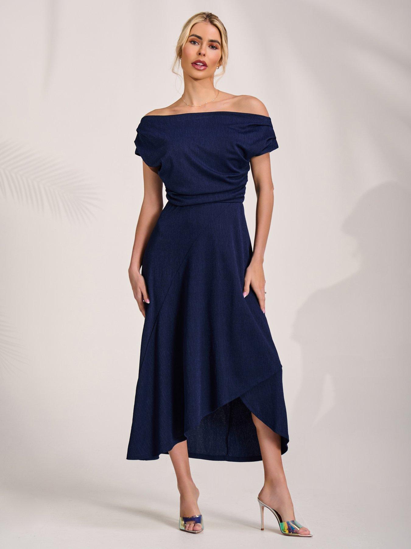 Jolie Moi Draped Jersey Cowl Neck Midi Dress - Navy