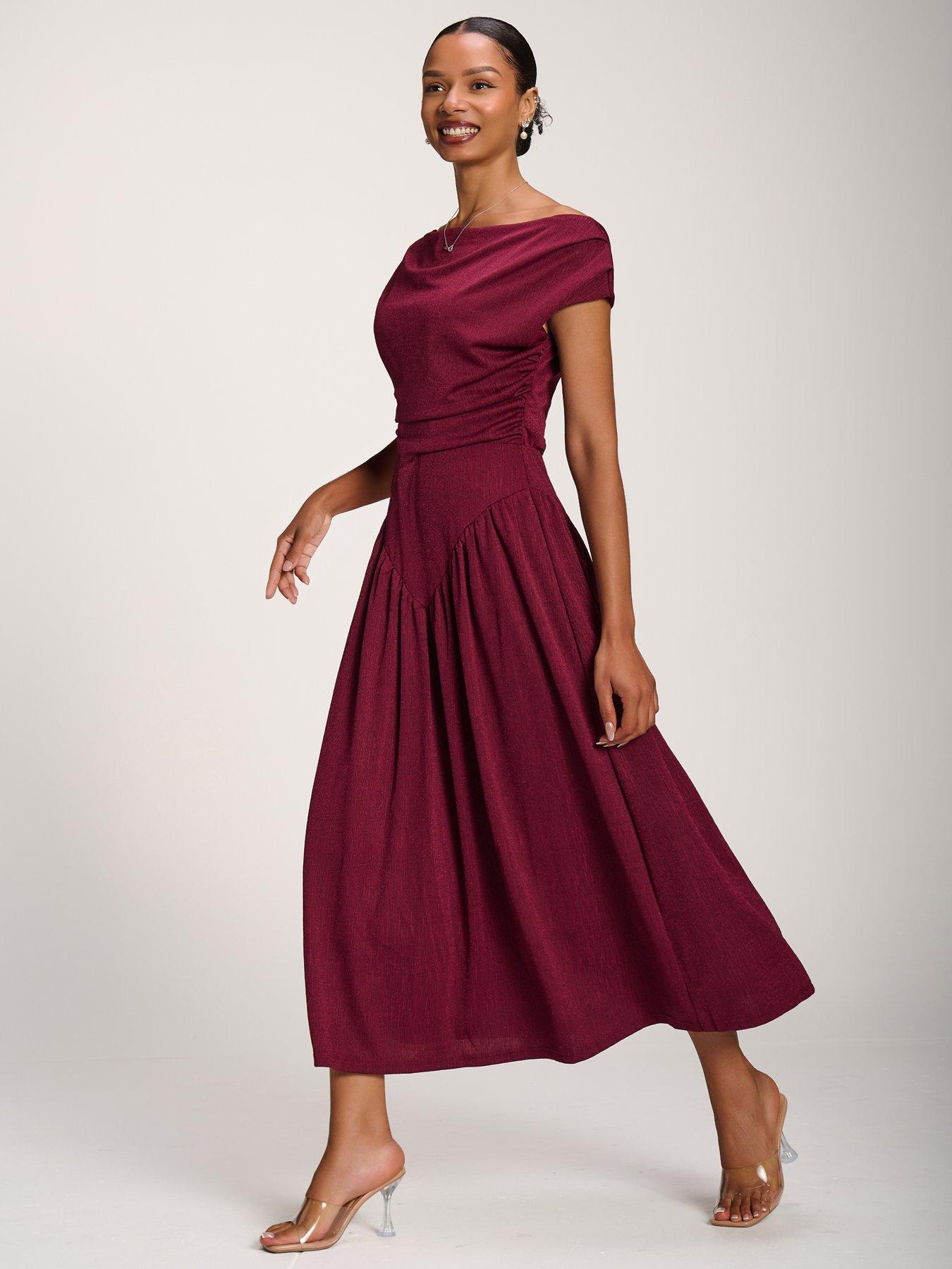 Jolie Moi Asymmetric Neckline Midaxi Dress - Red