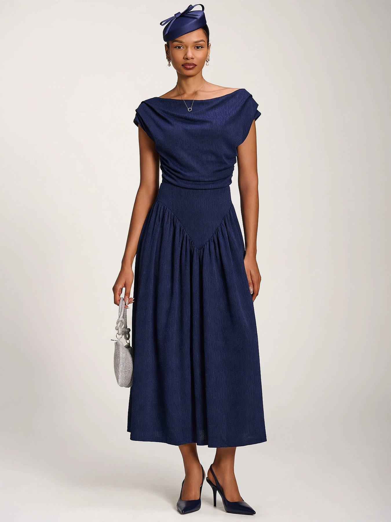 Jolie Moi Asymmetric Neckline Midaxi Dress - Navy