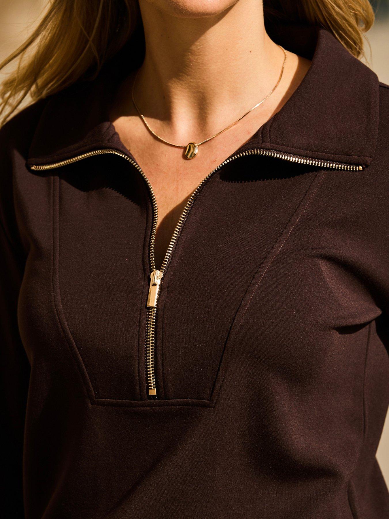 Image 4 of 6 of Sosandar Quarter Zip Sweatshirt - Chocolate Brown