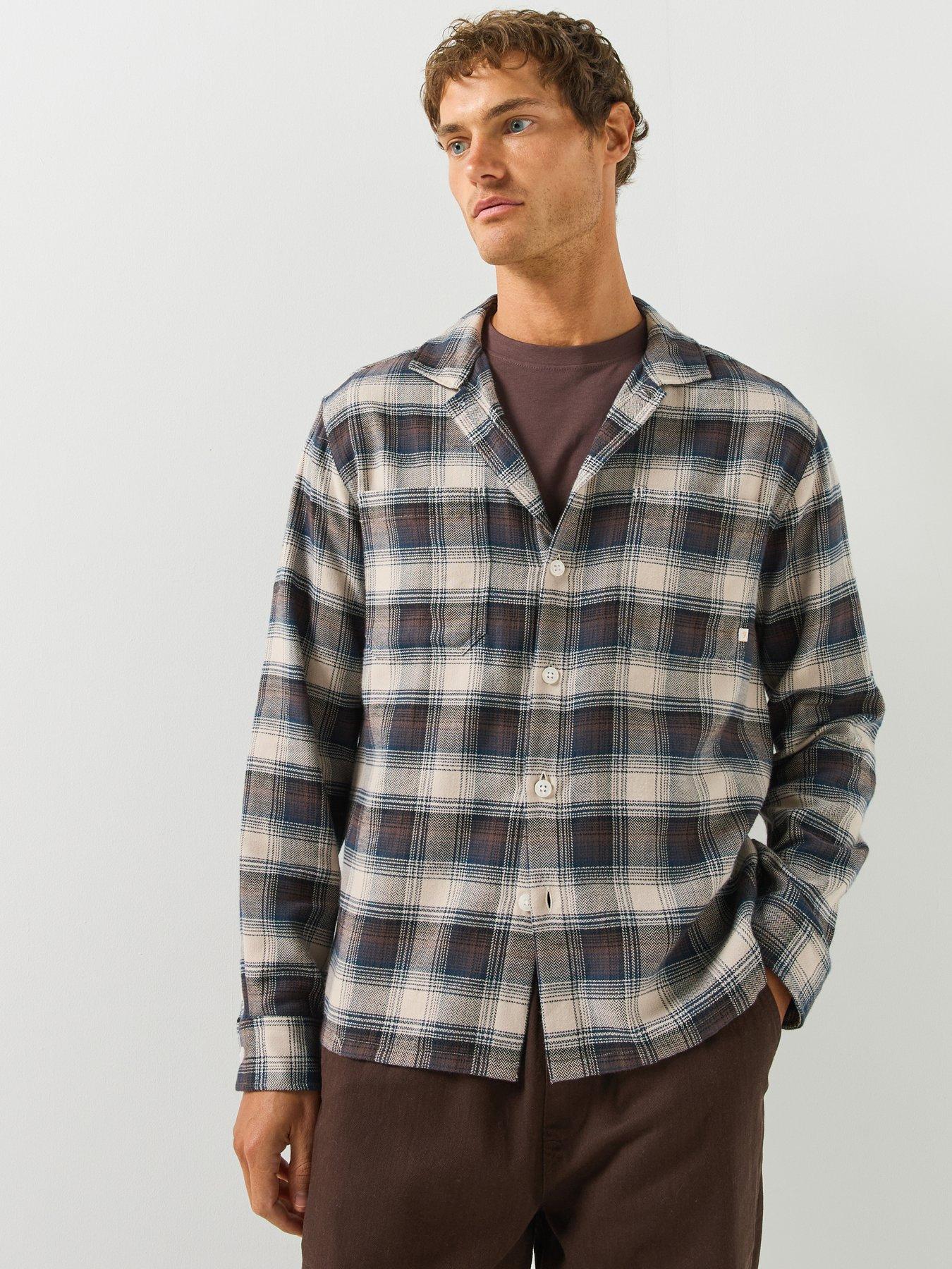 Image 1 of 6 of Farah Farah Lavelle F Tab Check Print Long Sleeve Shirt - Brown